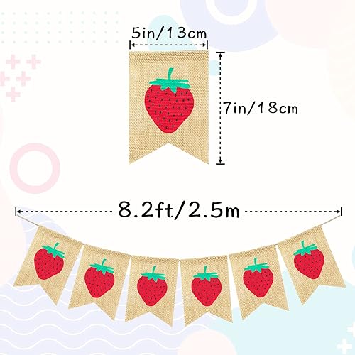 Miniatura 2 de Guirnalda de arpillera de fresa, decoración de fiesta de cumpleaños con temática de fresa, suministros de decoración de fiesta de cumpleaños,