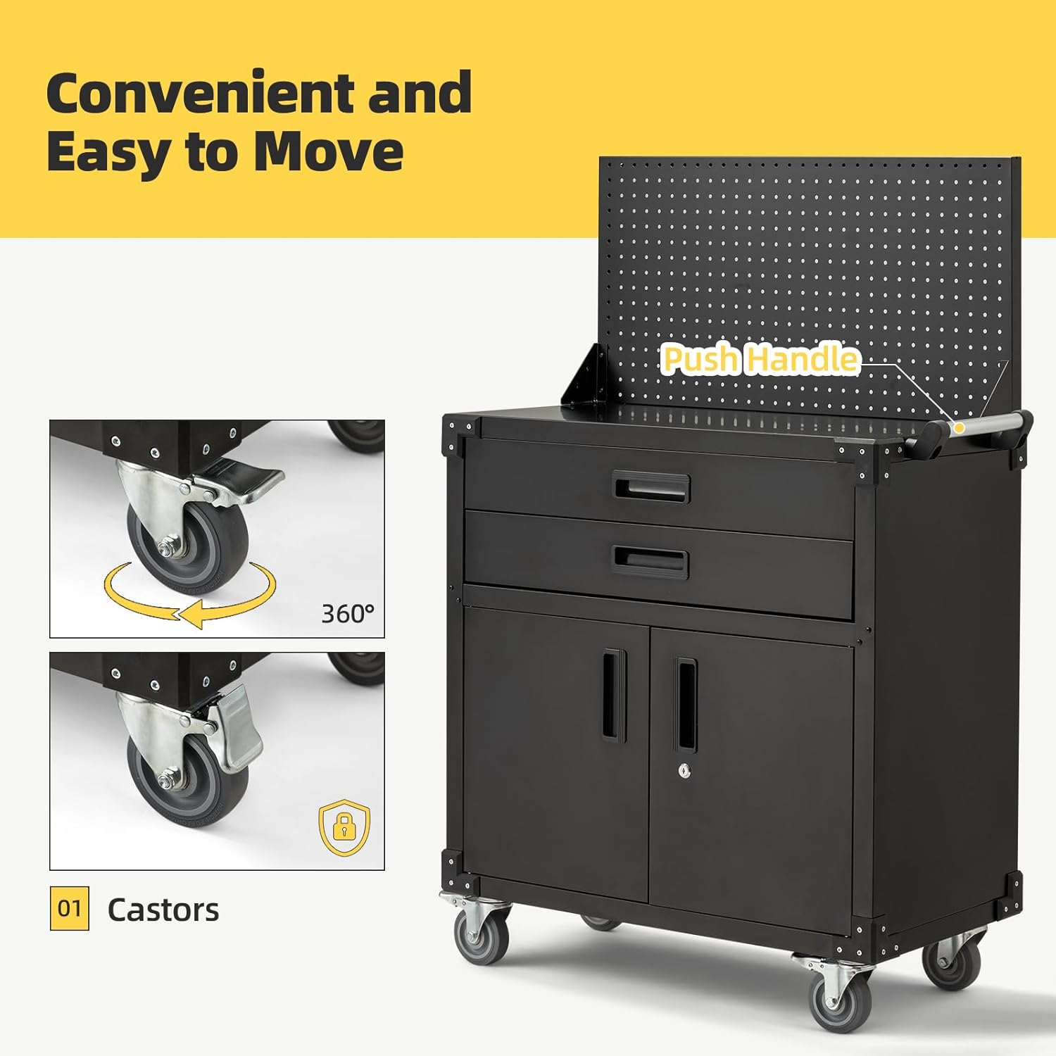 52” Work Bench for Garage with Pegboard Drawers and Cabinets Heavy Duty Metal Frame Tool Bench for Shop Kitchen Cabinets Organizer Work Table with Wheels