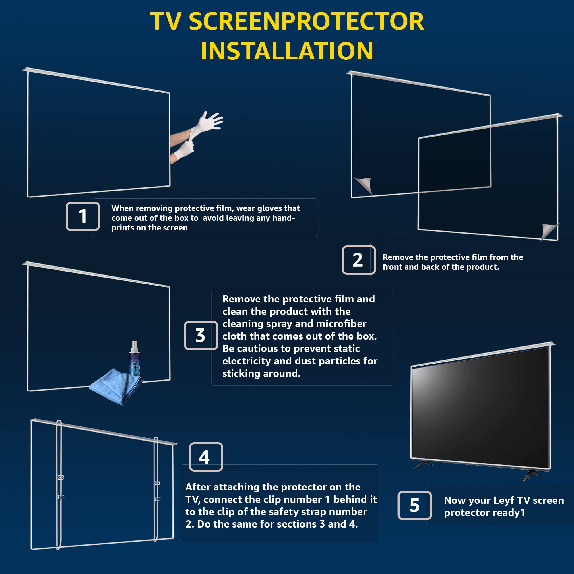 LEYF Protection d'écran TV 82" (32") – Film de protection pour écran LCD, LED, OLED 4K et QLED HDTV