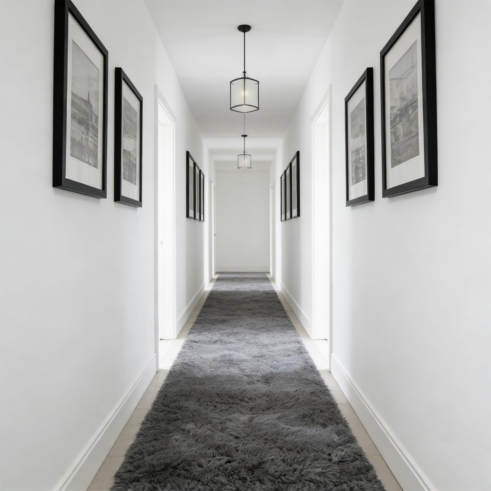 Tapis salon élégant à poils longs design moderne gris 190 x 190 cm