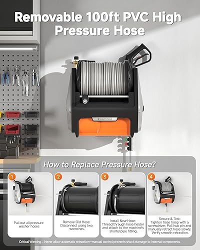 Miniatura 7 de Giraffe Tools Lavadora a presión montada en la pared PRO con motor sin escobillas mejorado de 1800 W, lavadora de energía eléctrica máxima de 3700