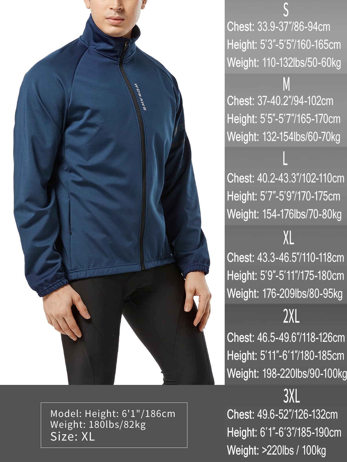WOSAWE Veste de Cyclisme pour Homme Coupe-Vent Thermique Polaire Veste de Sport Hiver Réfléchissant Vélo VTT Manteau