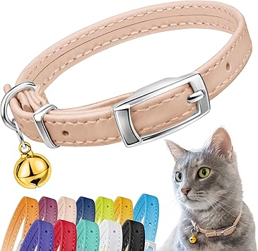 CollarDirect Leather Cat Collar with Removable Bell Safety Elastic Strap Breakaway Alternative Kitten Collar for Small & Big Boy & Girl Cats