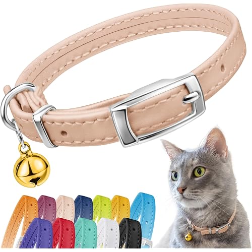 CollarDirect Leather Cat Collar with Removable Bell – Safety Elastic Strap (Breakaway Alternative) – Kitten Collar for Small & Big Boy & Girl Cats