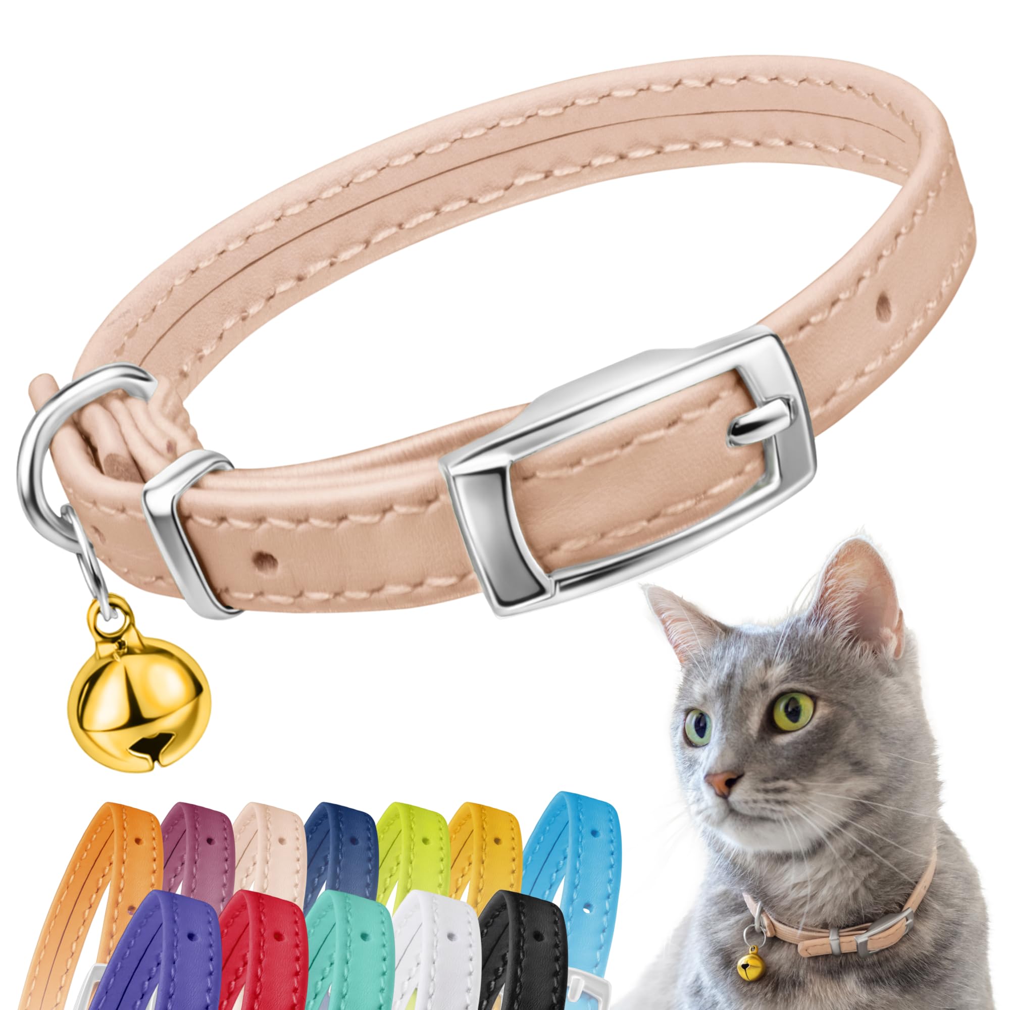 CollarDirect Leder Katzenhalsband, Sicherheitshalsband für Katzen mit elastischem Gurt, Kätzchen Band mit Glocke