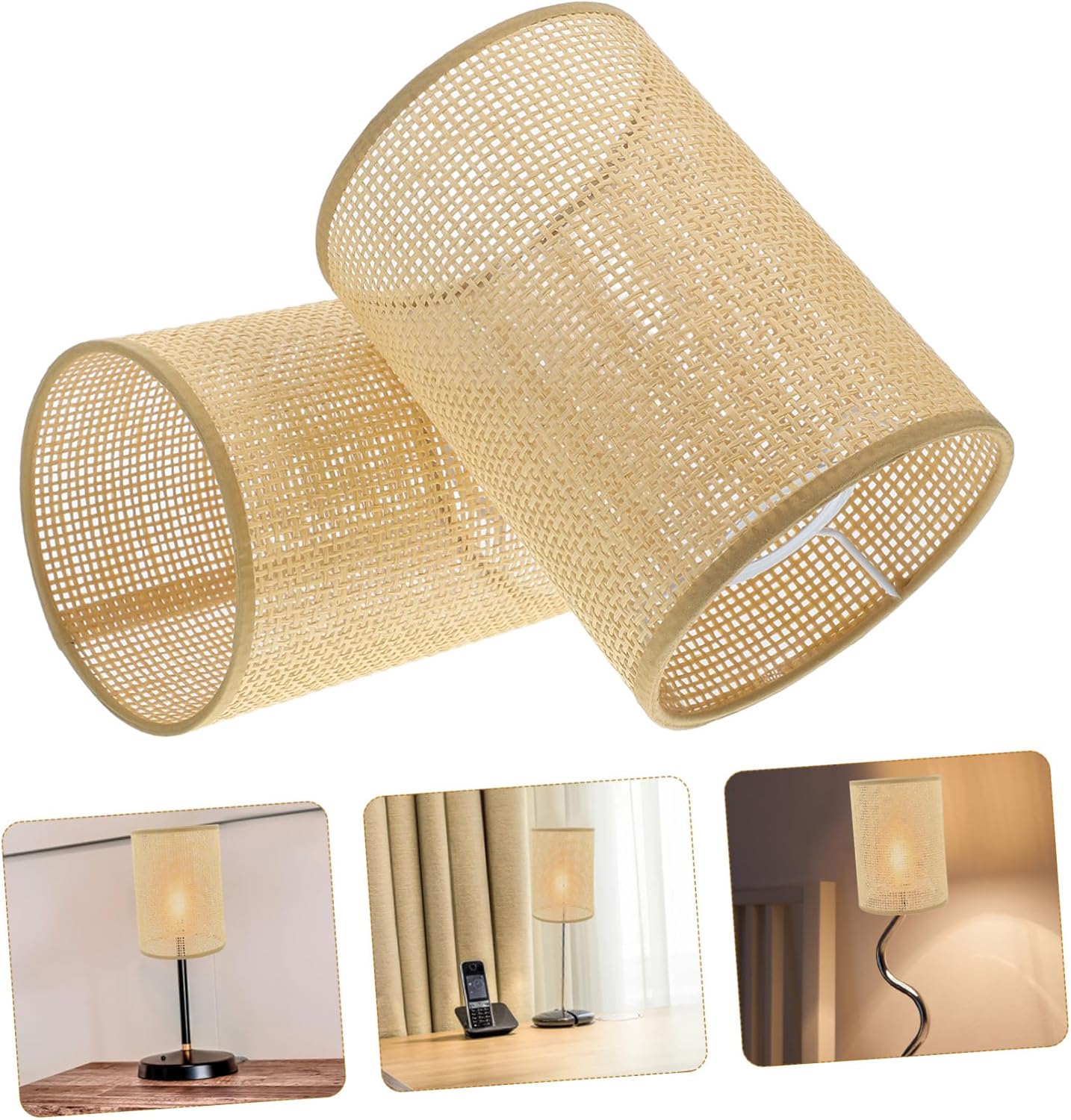 Angoily 2pcs Woven Rattan Lamp Shade Decorative Replacement for Table and Floor Lamps Rustic Design for Bedroom and Living Room Soft Light