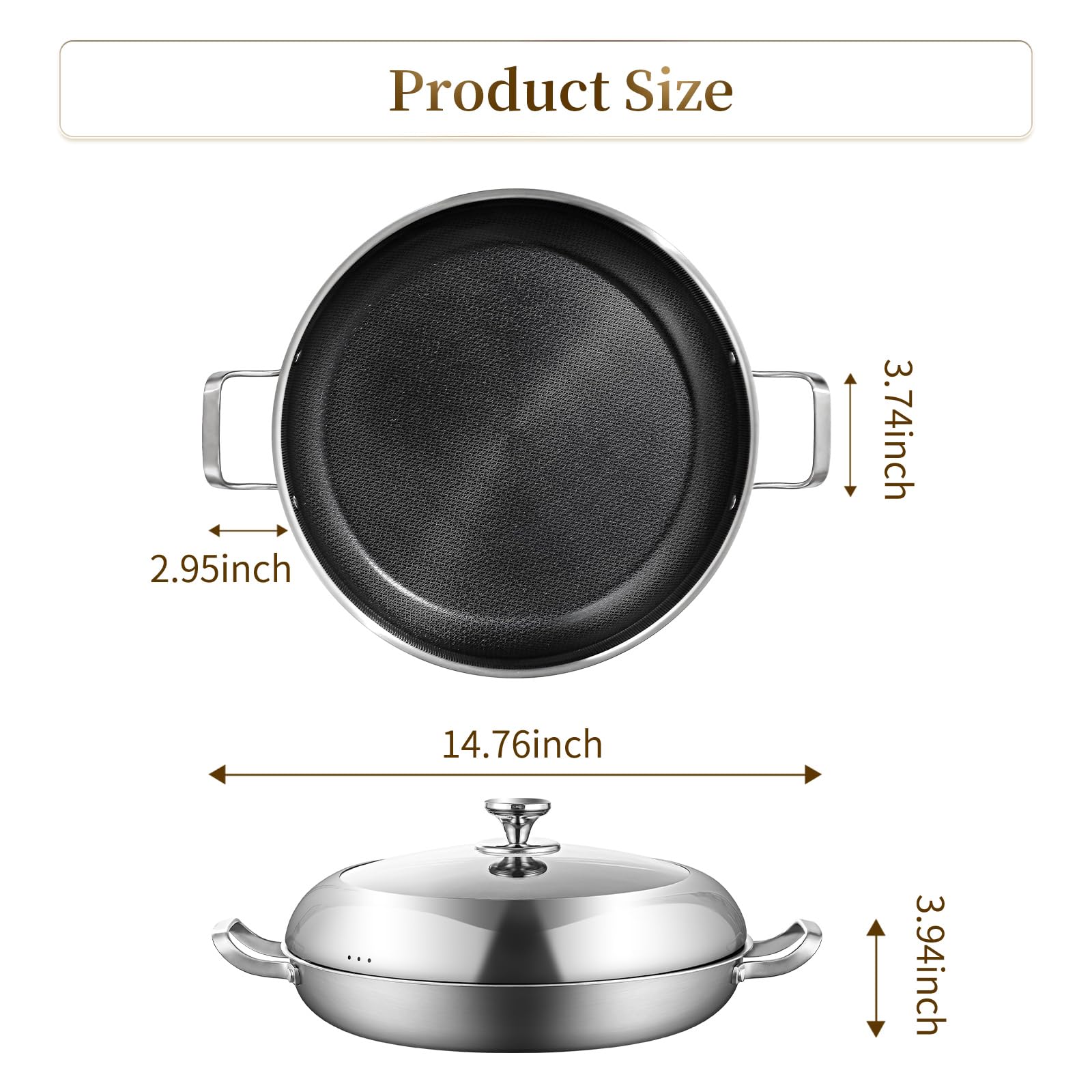 DELARLO 14 Inch Paella Pan - Stainless Steel -3
