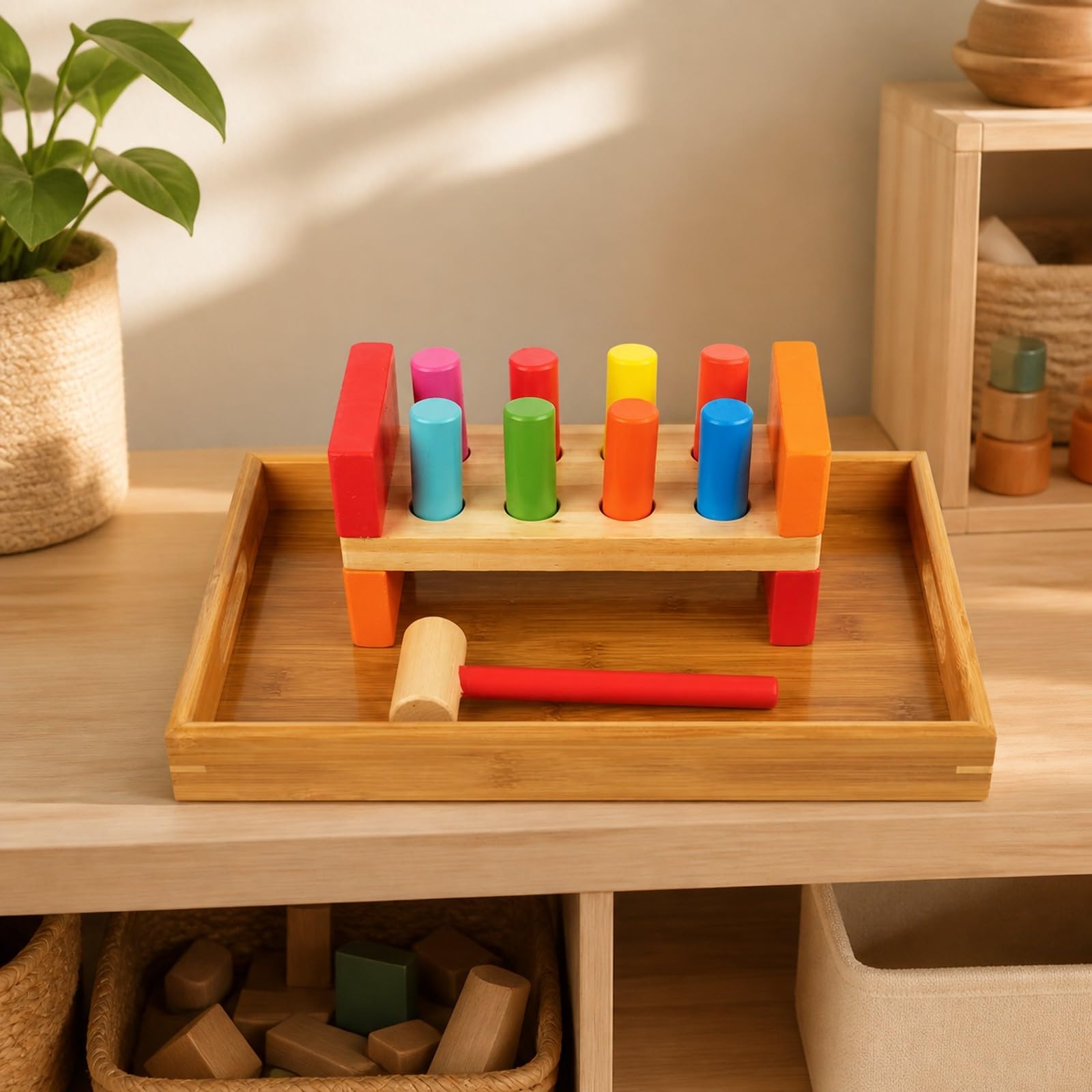 Amagogo Gioco di Motricità Motricità Fine Pioli Colorati Resistente Gioco a Martello con Pioli Sicuro Giocattolo per Bambini Piccoli