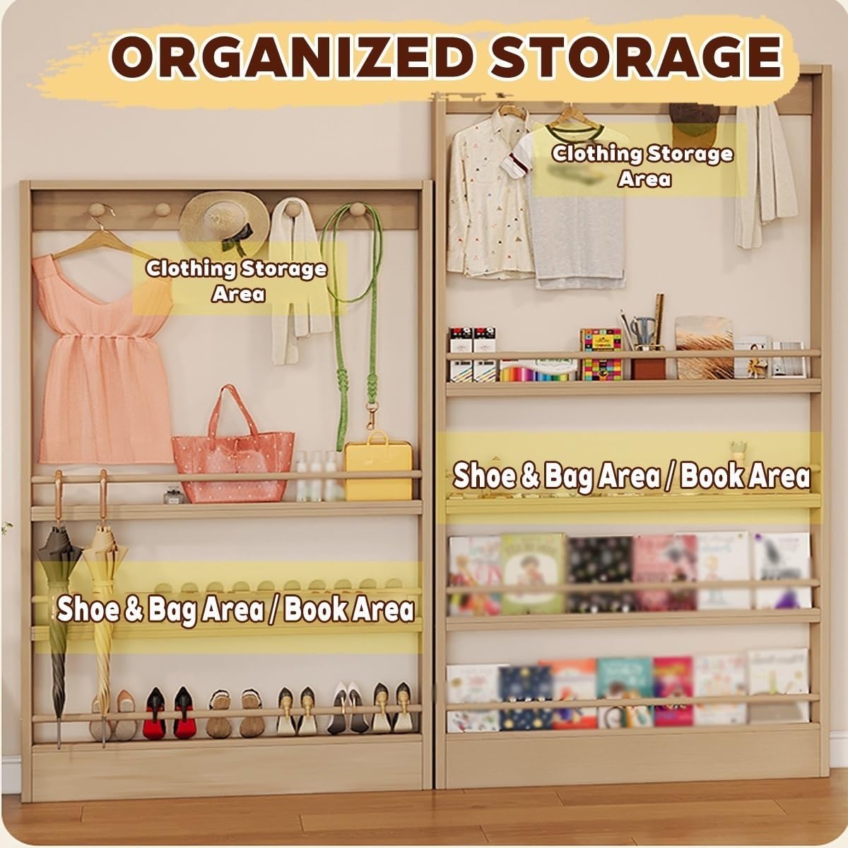 Behind the Door Bookshelf,Kids Behind the Door Storage Shelf with Hooks,Wooden Slim wall Shelf,for Books, Toys, and More(27.5x3.9x70in)