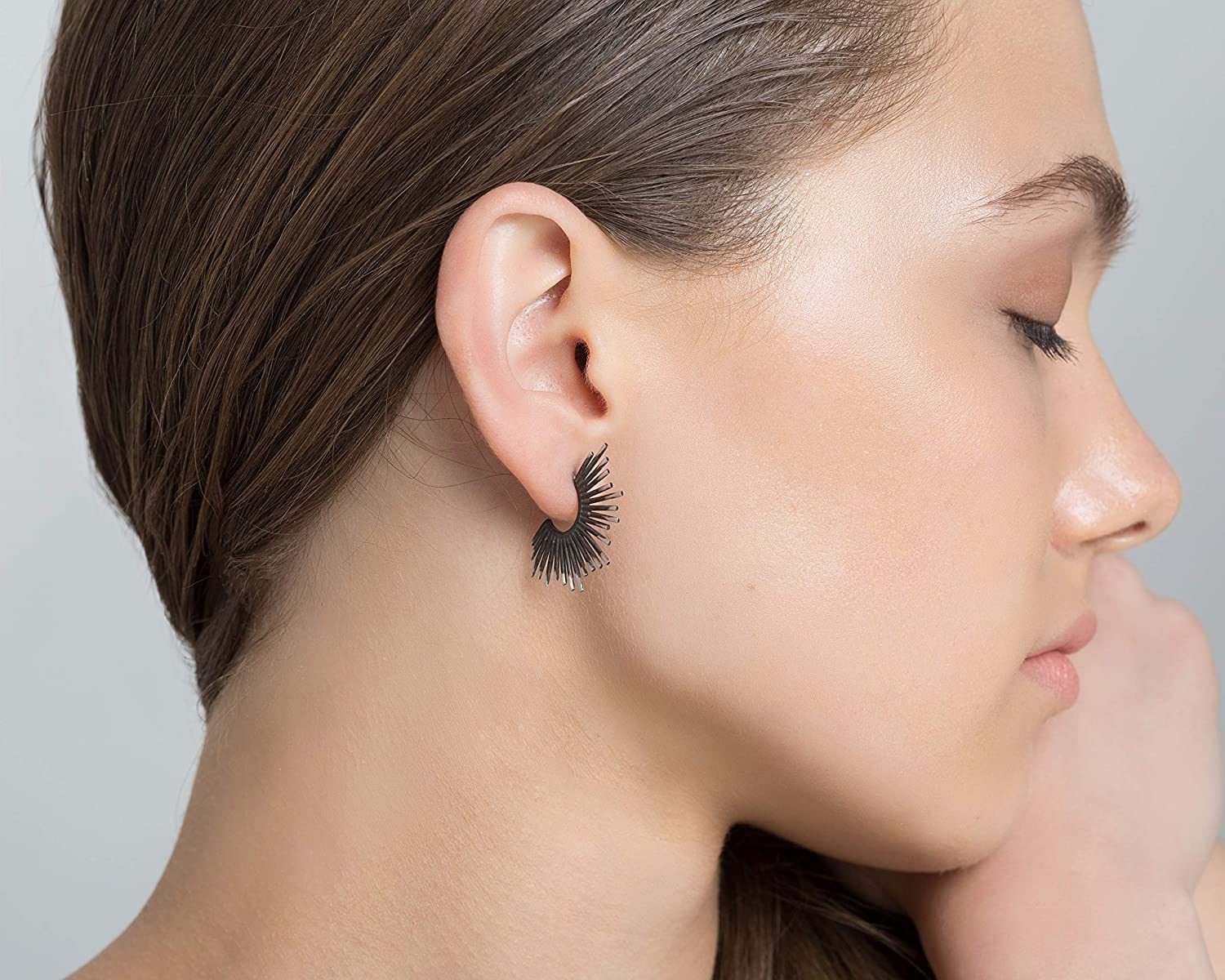 Pendientes de Botón Sunburst, Plata de Ley 925, Estilo Art Déco Radiante, Hipoalergénicos Sin Níquel - Hechos a mano por Emmanuela