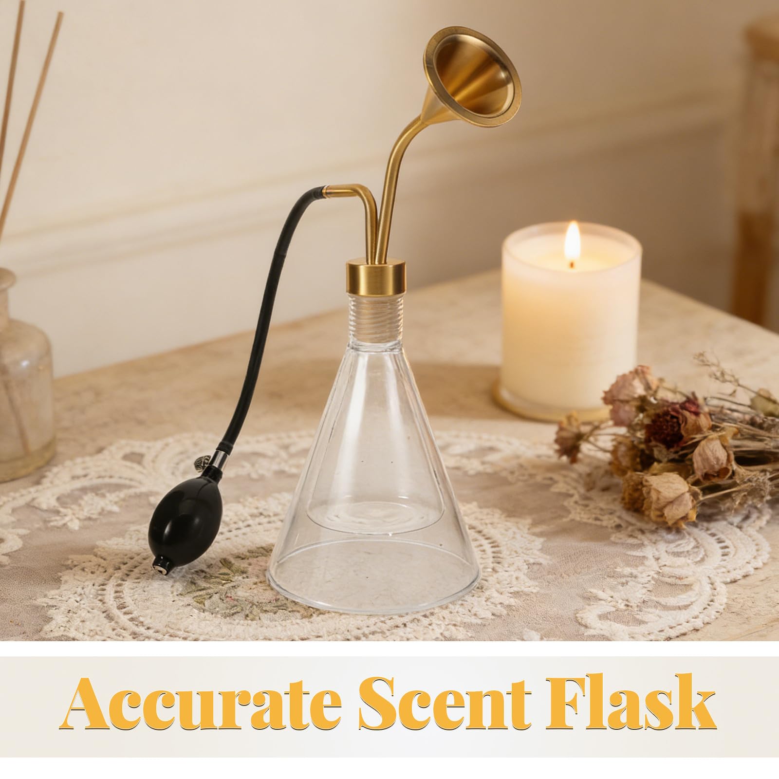 SHERCHPRY Flacone trasparente di vetro per aromaterapia con pompa in ottone, erogatore di fragranze per uso spa e ufficio con selettore di profumi
