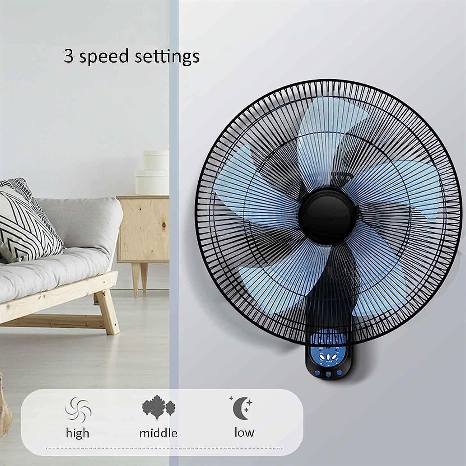 Electric Fan Wall-Mounted 20 Inch Silent 5 Blades 3 Speed for Living Room Bedroom Industry, Black (Color : Mechanical) (Remote Control)