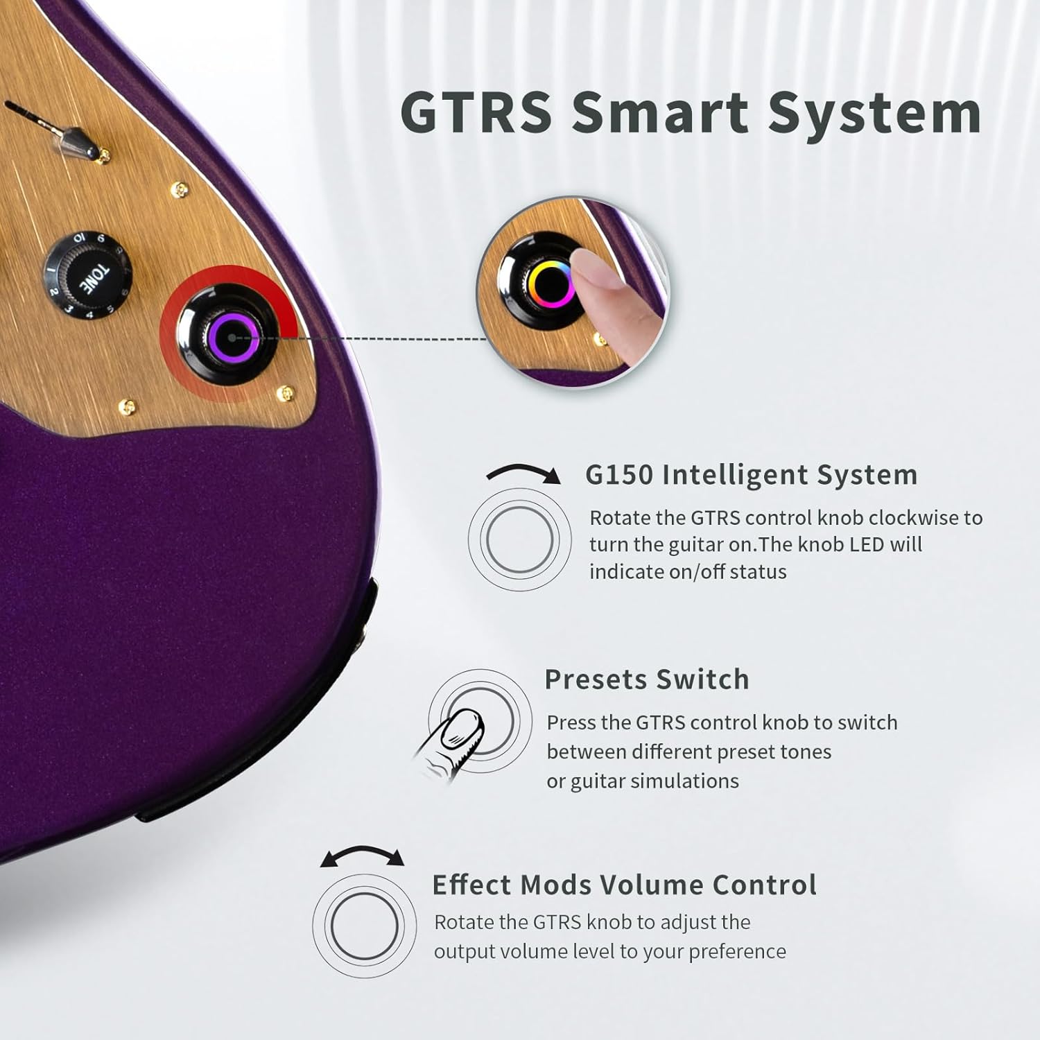 GTRS S900 Smart Electric Guitar Kit With UHF Wireless Transmitter, Practice Guitar Intelligent System With 126 Effects Types, 80s Loop, 40 Drummer, 10H Bettaty Life, 6 Strings, Right Hand(S900 Purple)
