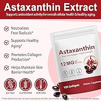 Vista 5 de Premium Astaxantina 12 mg, 120 cápsulas blandas Suplemento antioxidante natural para ojos, articulaciones y salud de la piel, fuente de microalgas