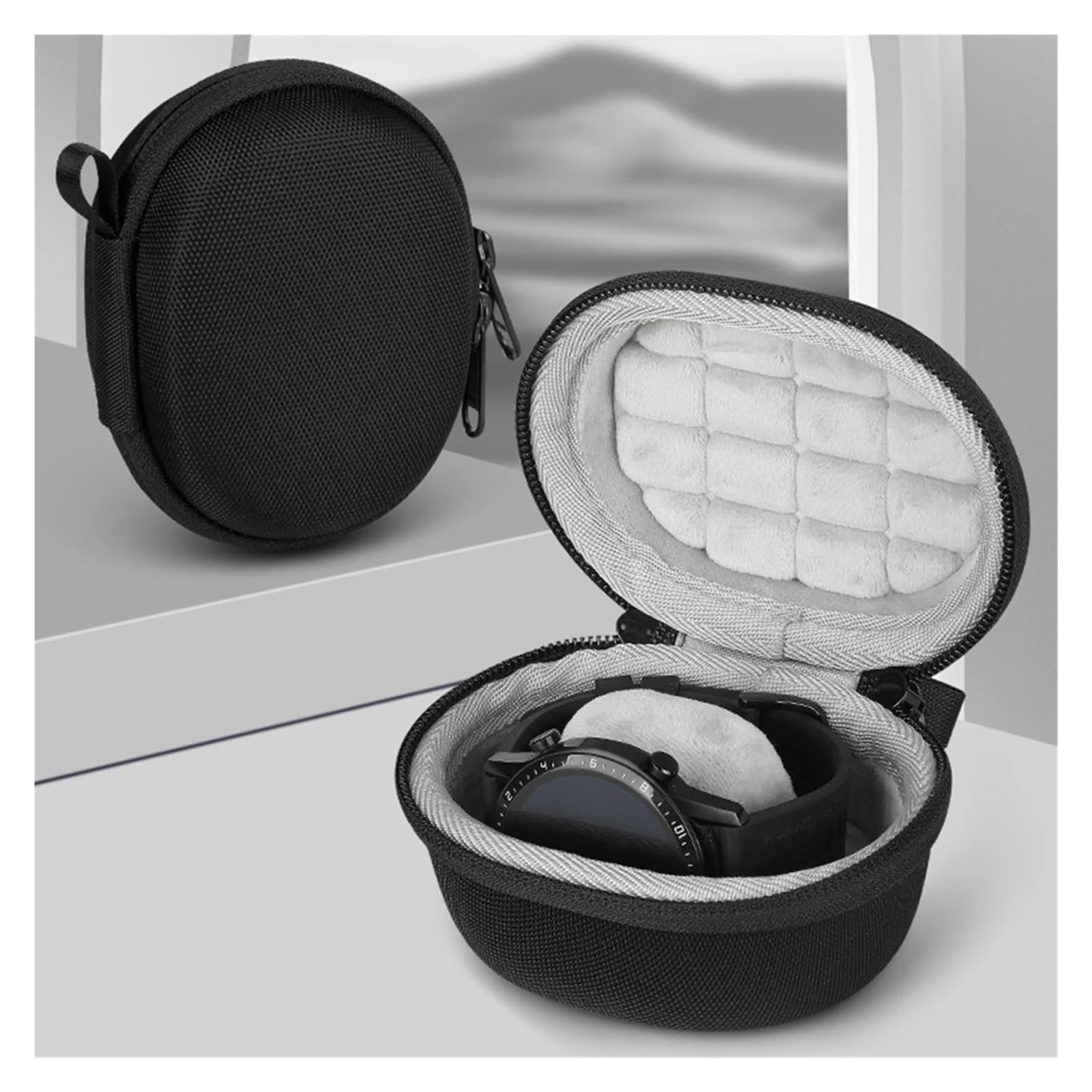 Uhren-Aufbewahrungstasche, Einzeluhr, Reise-Tragetasche, Reißverschluss, Aufbewahrungstasche für Smart-Cover, wasserdicht, tragbare Box (schwarz)