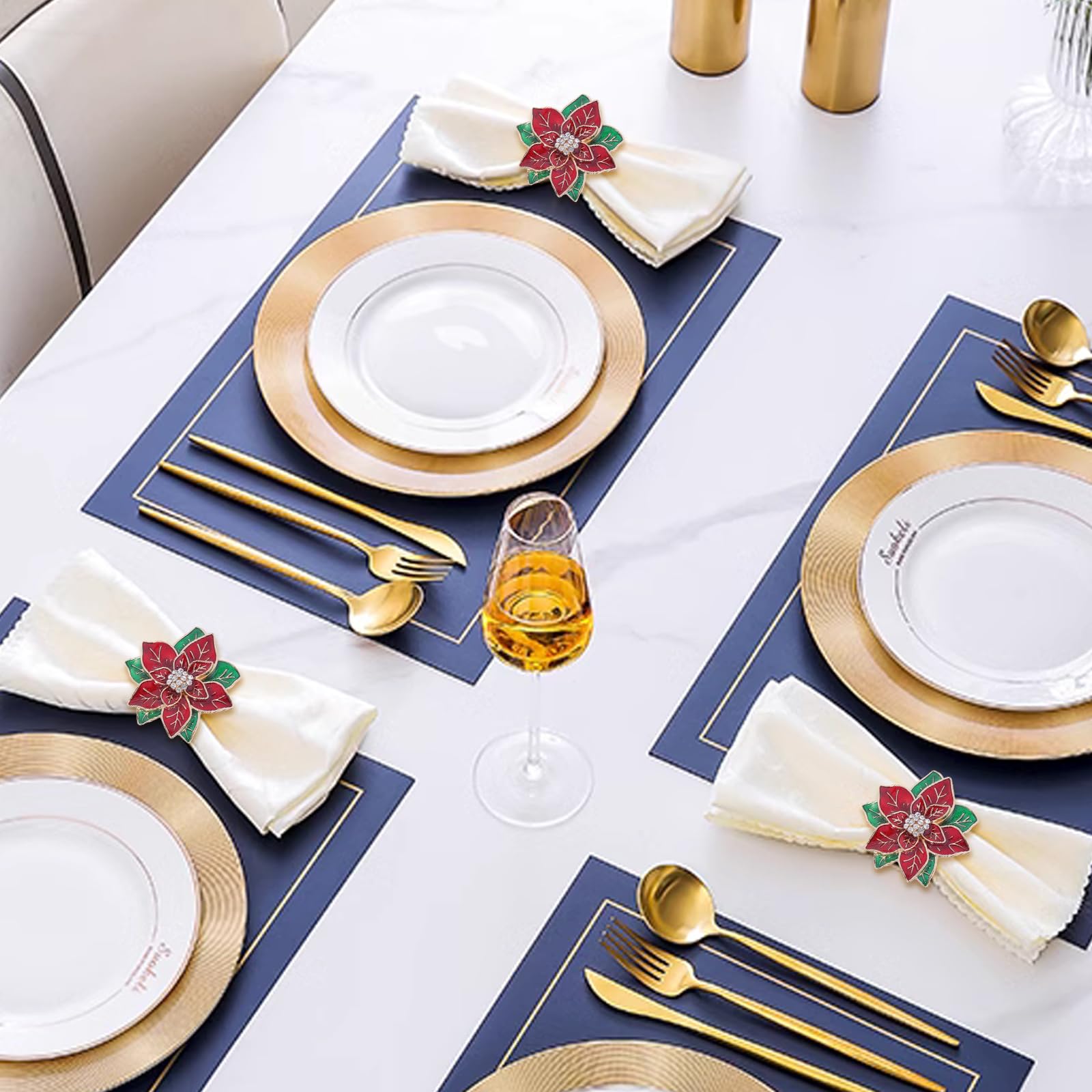 Lot de 12 ronds de serviette de Noël, ronds de serviette en métal pour fête de mariage, anniversaire, décoration de table, salle à manger