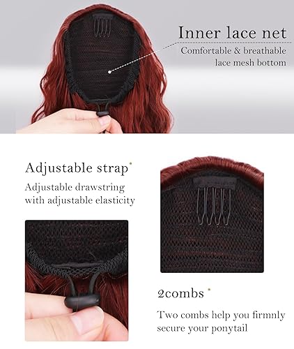 Miniatura 3 de Rosooi Extensión de cola de caballo de 26 pulgadas de largo, color negro, para mujer, extensiones de cabello sintético largo y ondulado con clip,