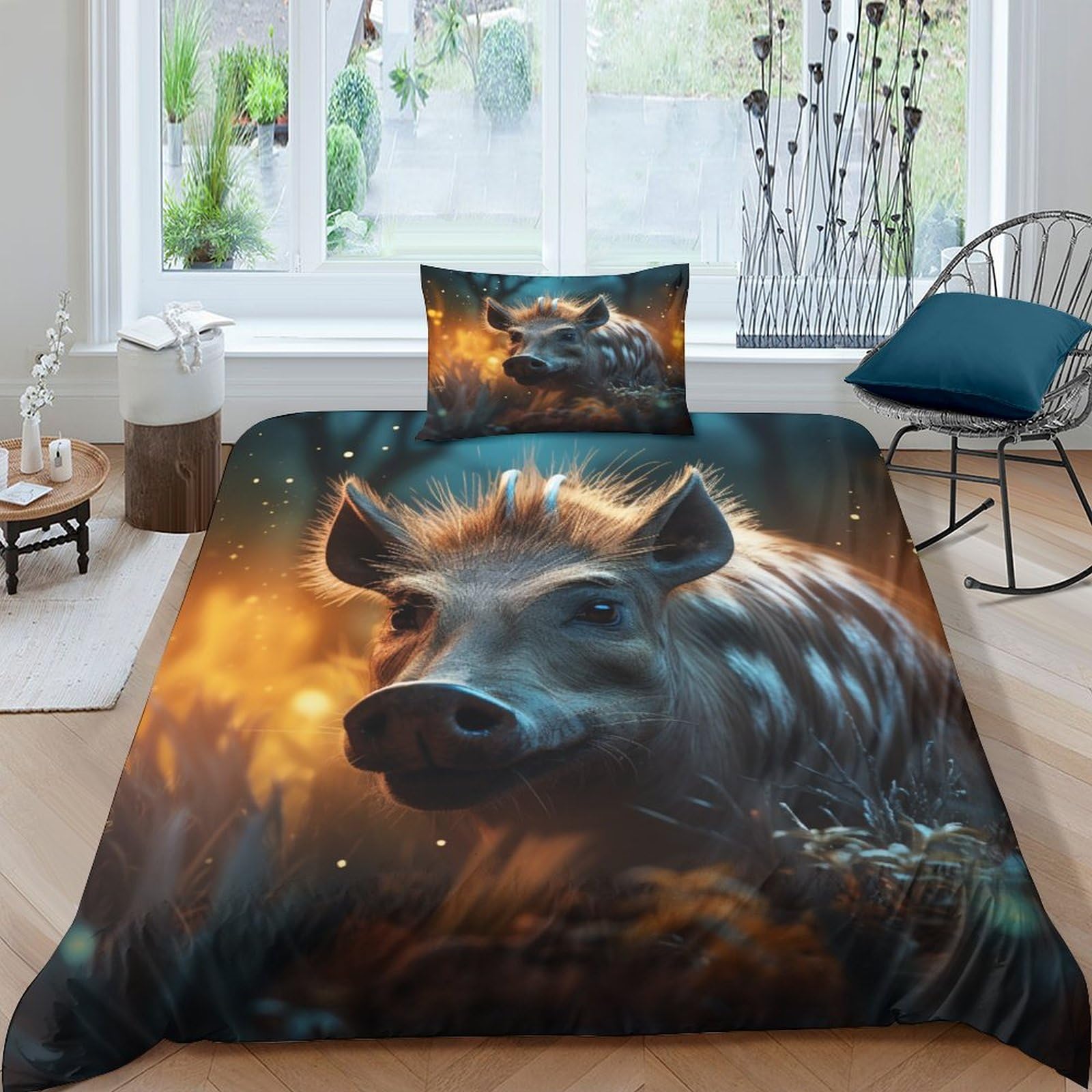 Parure de lit 3 pièces 135x200 cm avec housse de couette et taies d'oreiller Warthog