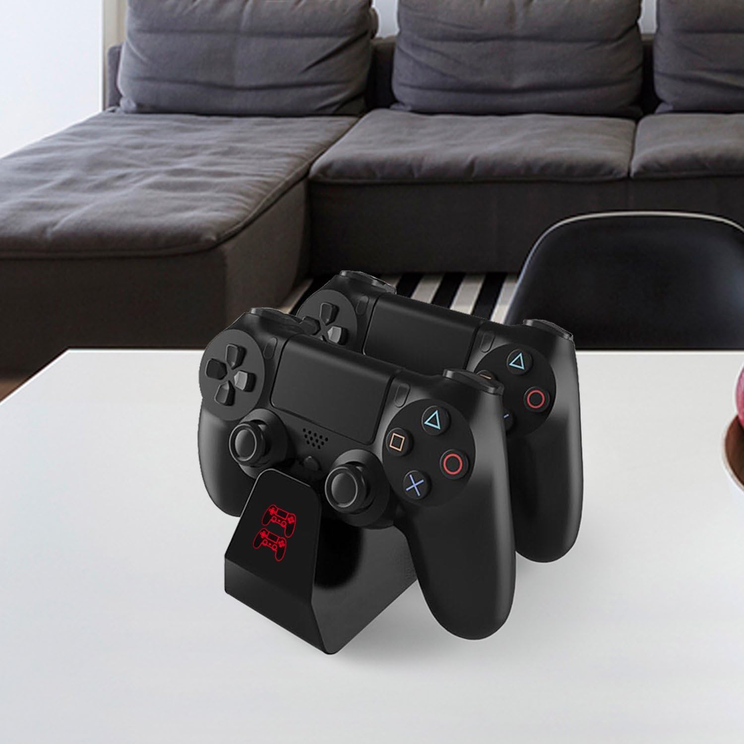 Controller Charger, Dual Charging Stand for PS4 Controller, Slim&Pro Controller Charger Dock,USB Cable(Black)