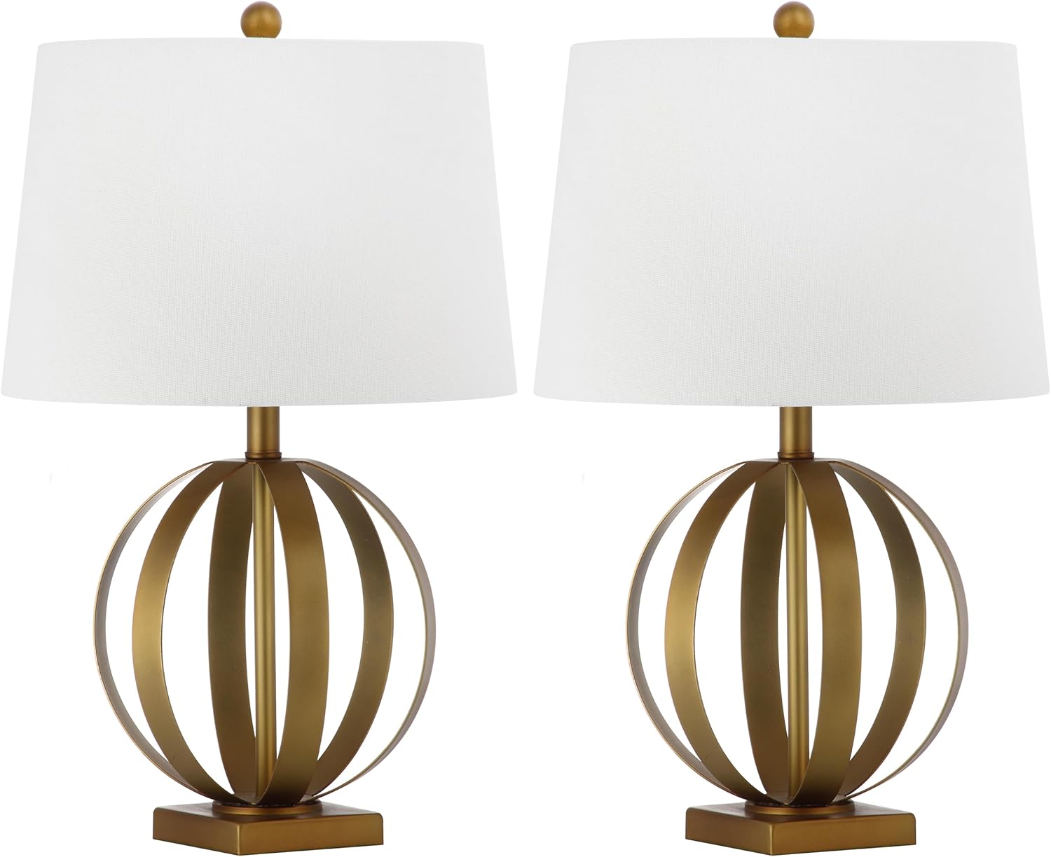 SAFAVIEH Lighting Collection Euginia Modern Farmhouse Rustic Sphere Gold 25-inch Bedroom Living Room Home Office Desk Nightstand Table Lamp Set of 2 (LED Bulbs Included)