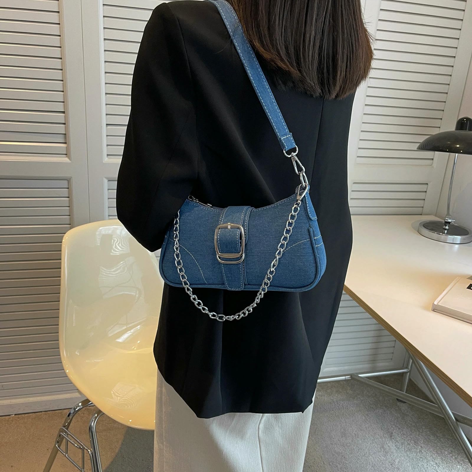 Borsa a Mano Donna Jeans dal Design Piccolo Tracolla in Tela Nuova da Donna-Blu Profondo