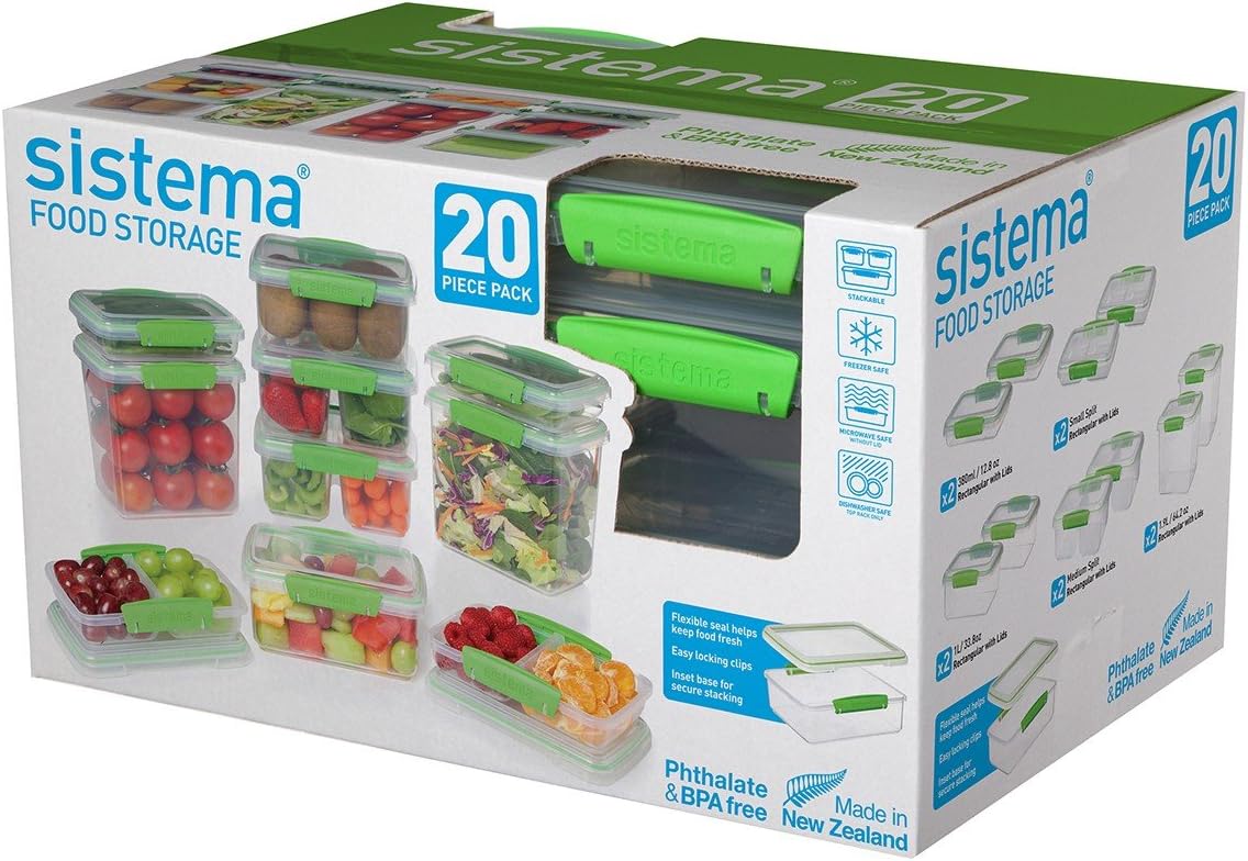 Sistema KLIP IT Accents Collection Food Storage Containers, Clear/Green, 20-Piece Set