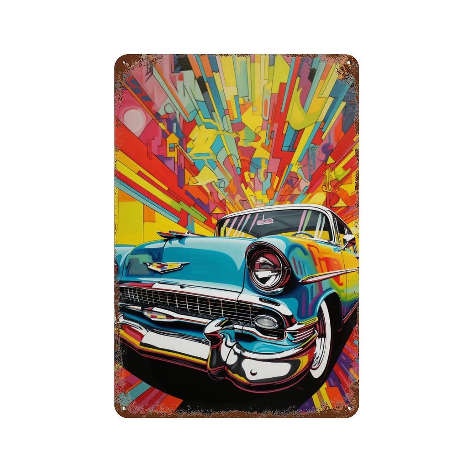 Vibrant Retro Car Artwork -2 Vintage Rust Metal Sign 11.8"x7.9", for Basement, Hobby Room And Garage Decor, Retro Wall Decor