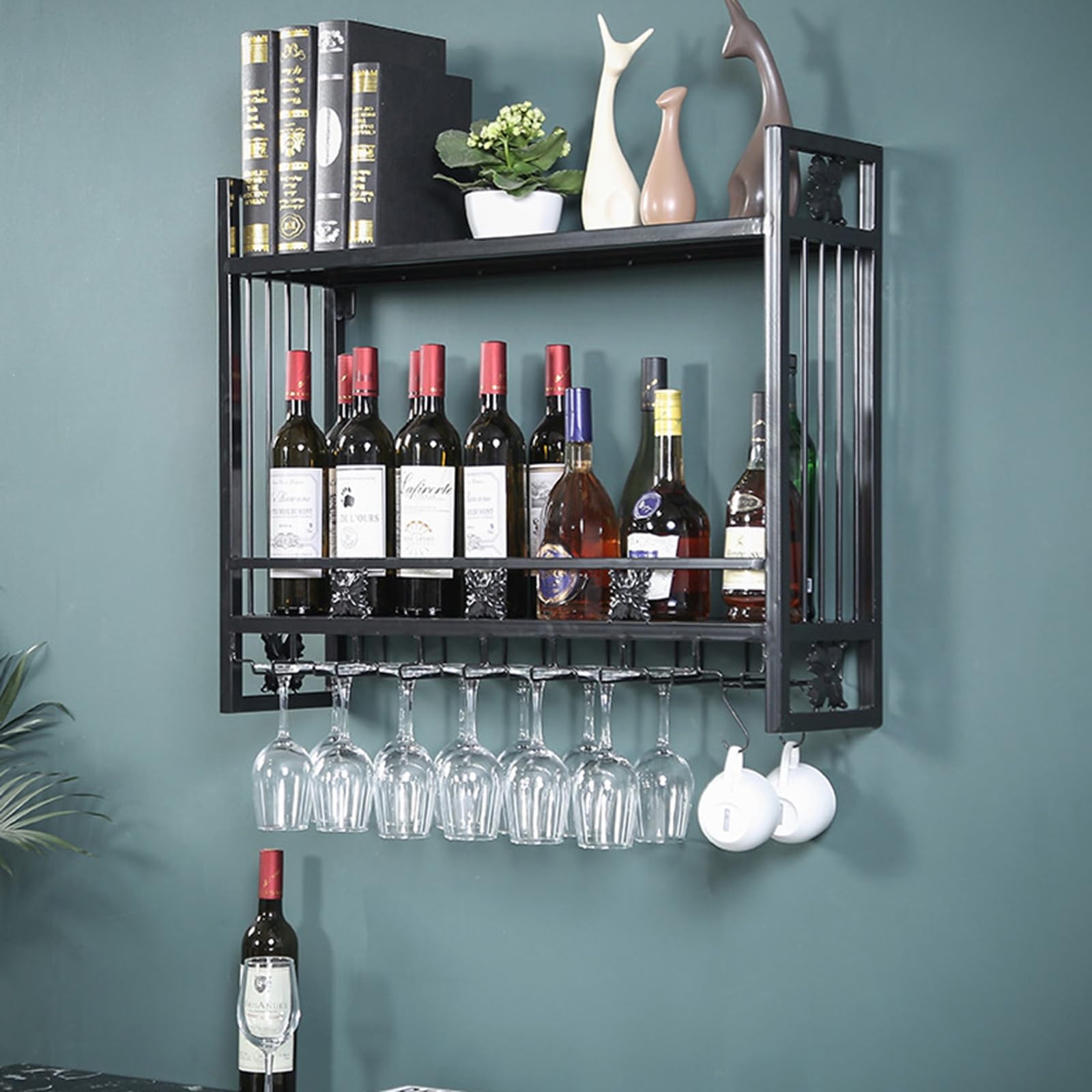 Étagère de rangement en métal pour vin rustique au design fer forgé