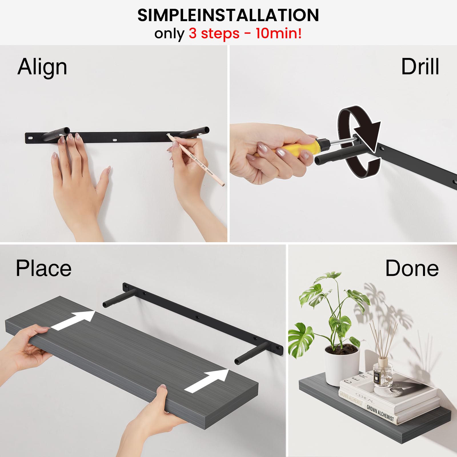 Grey Floating Shelves - Set of 2 -8