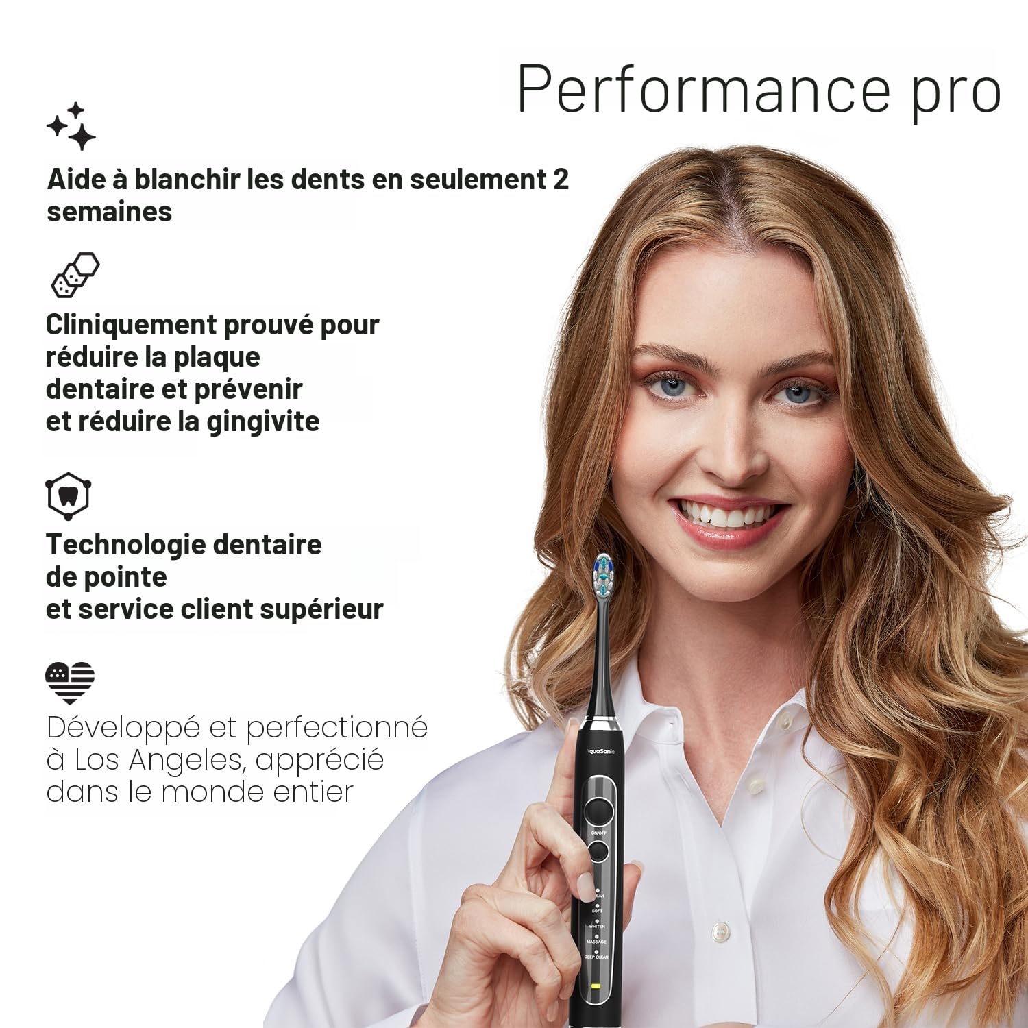 Aquasonic Black Series PRO – Brosse à dents électrique ultra-blanchissante – 5 modes et minuteurs intelligents – Étui de voyage premium et 6 têtes de brosse Proflex – Brosse à dents acceptée par ADA