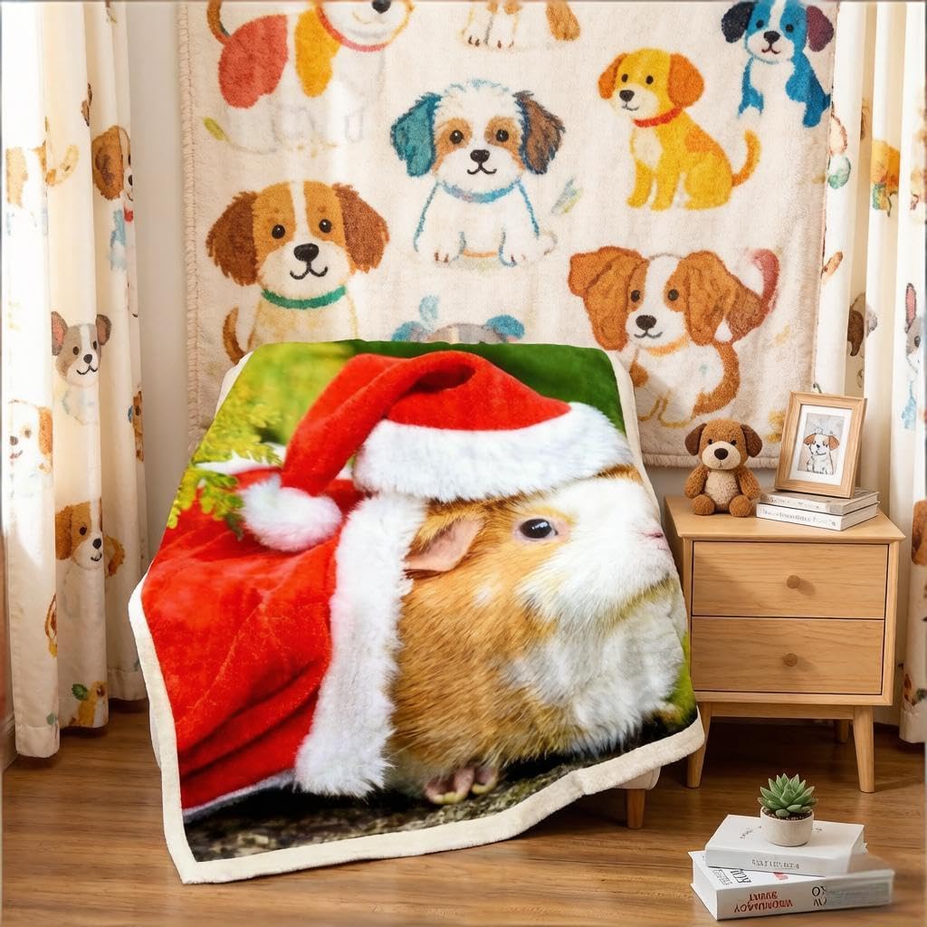 Loussiesd Guinea Pig Fleece Blanket Cute Cavy Print Sherpa Blanket for Chair Sofa Couch Christmas Theme Xmas Gift Plush Kawaii Pet Room Decor King 87"*94" — image 1