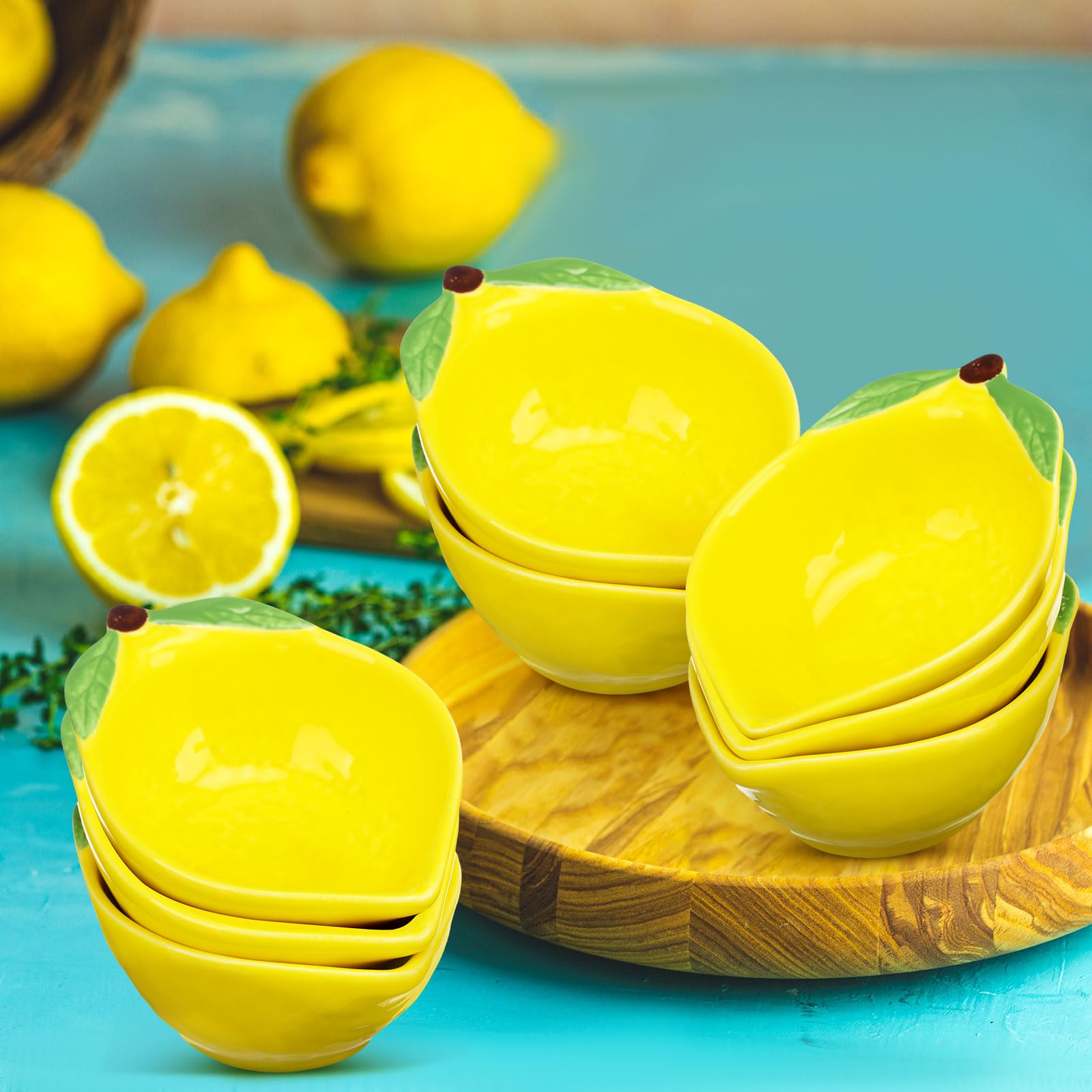 Tioncy Lot de 12 petits ramequins à dessert en céramique jaune citron, 170 g, passent au four, bols à assaisonnement pour servir de la sauce, des collations, du pudding