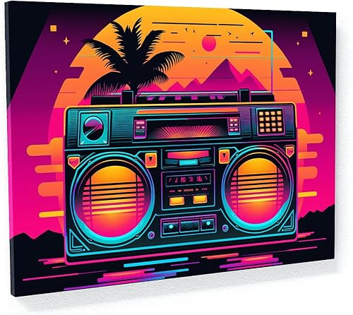 Miniatura 1 de Sense Canvas Synthwave Retro Boombox 53 - Lienzo decorativo para decoración del hogar, póster pequeño de 16 x 12 pulgadas, 0.75 pulgadas