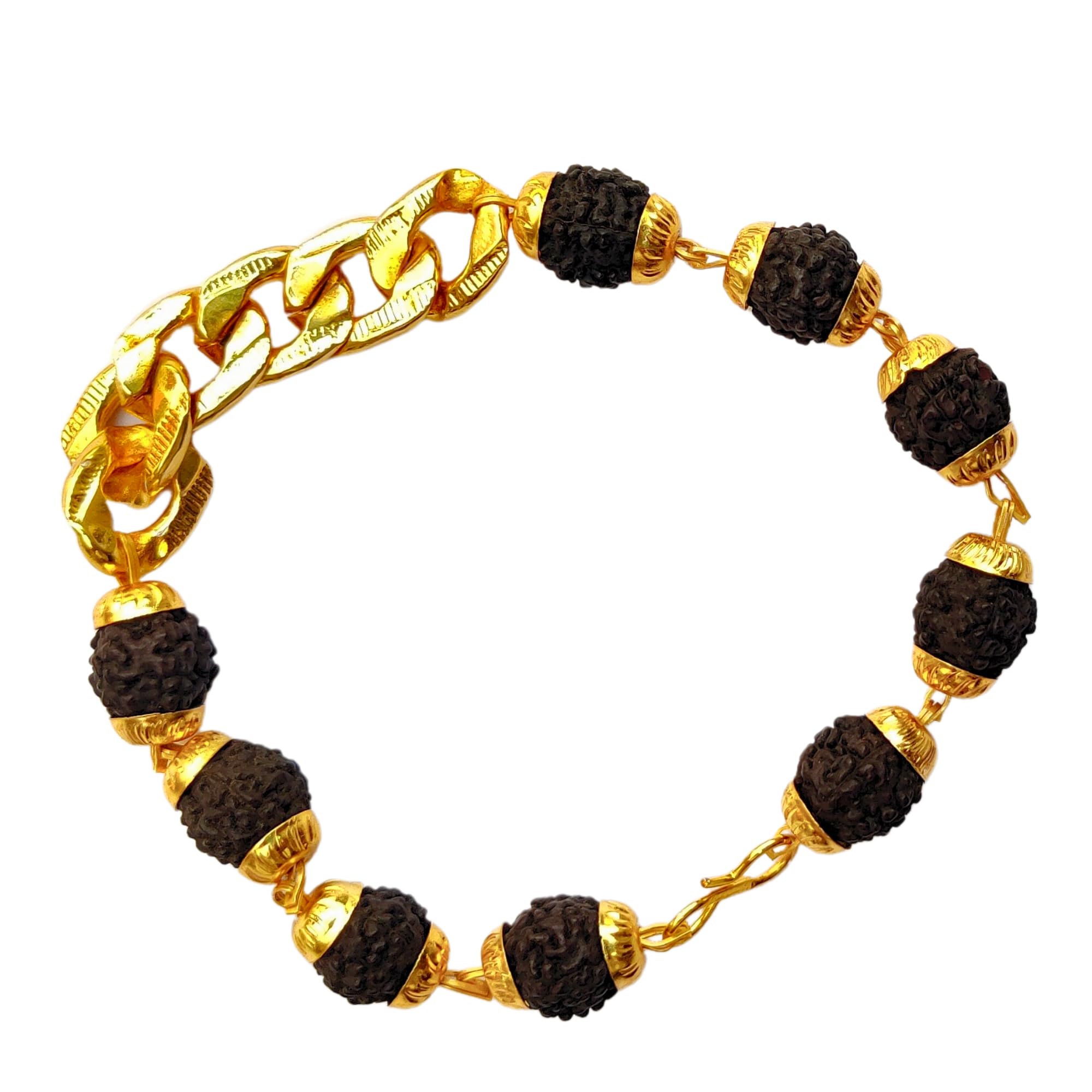Black Rudraksha Rakhi Bracelet With Gold Chain – Spiritual Beaded Bracelet For Men & Women - View #3