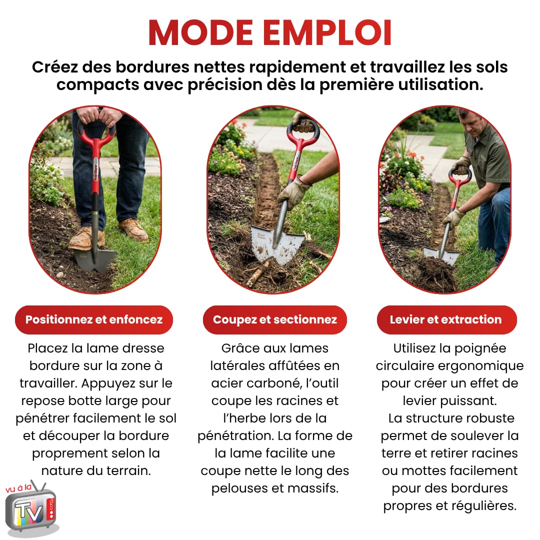 VENTEO - Dresse Bordure Manuel Coupe Racines RootSlayer | Outil Jardin pour Pelouse, Massif, Allée et Terrasse | Lame Acier pour Extérieur | Coupe Bordure Précis