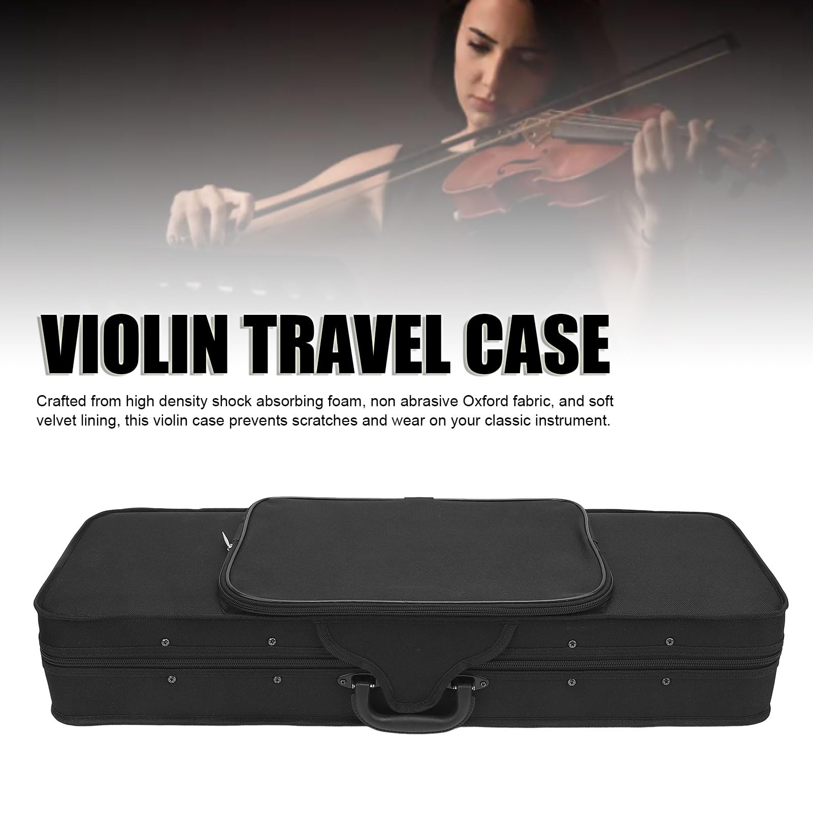 Estuche para Violín, Estuche de Viaje para Violín 1/2 con Correas Ajustables para los Hombros, Cojín de Felpa de Terciopelo, Estuche Rígido Liviano y Oblongo para Violín (Negro)