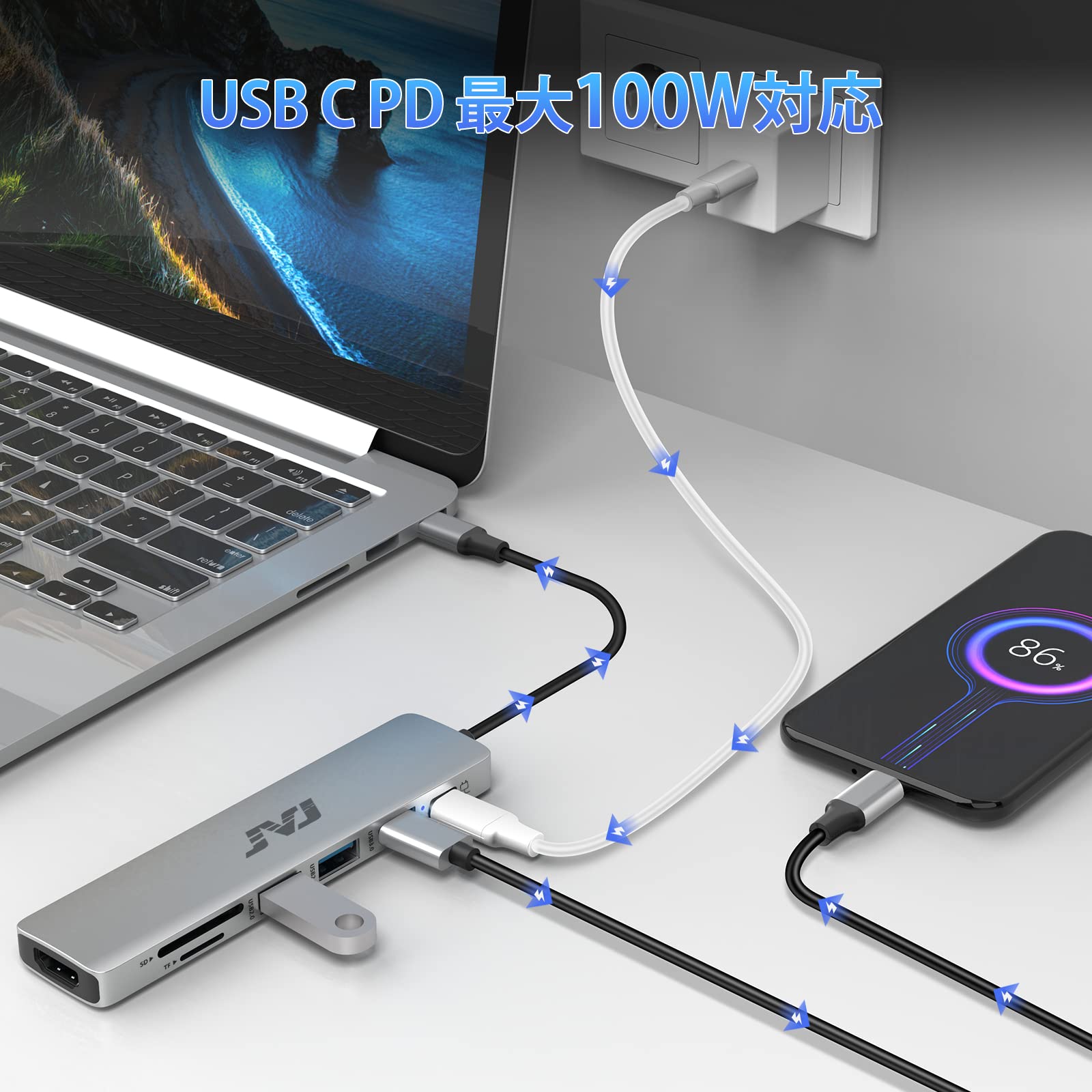 Amazon | USB-C ハブ 7-in-1 4K HDMI PD急速充電 USB3.0/2.0 SD