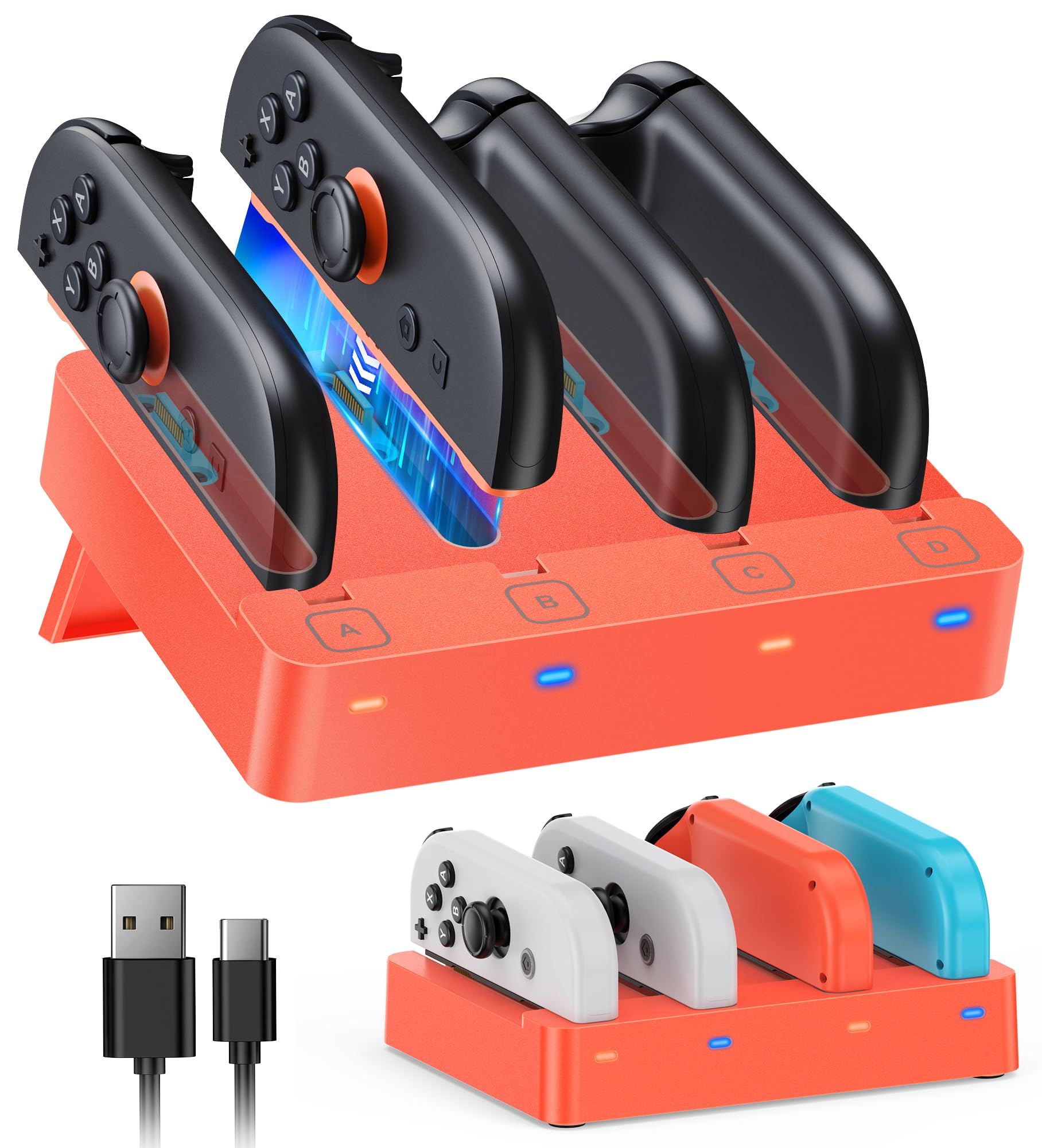 [Both for Switch 2 and 1] FYOUNG Charging Dock for Nintendo Switch 2/1/OLED Controller, Portable Charger Staion for Joy Cons, Organized Display Stand for JoyCon 2 Accessories (Orange)