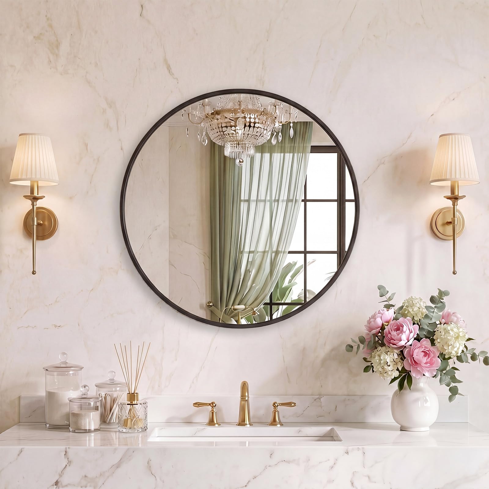Sweetcrispy 20 Inch Round Wall Mirror, Bathroom Mirrors for Over Sink