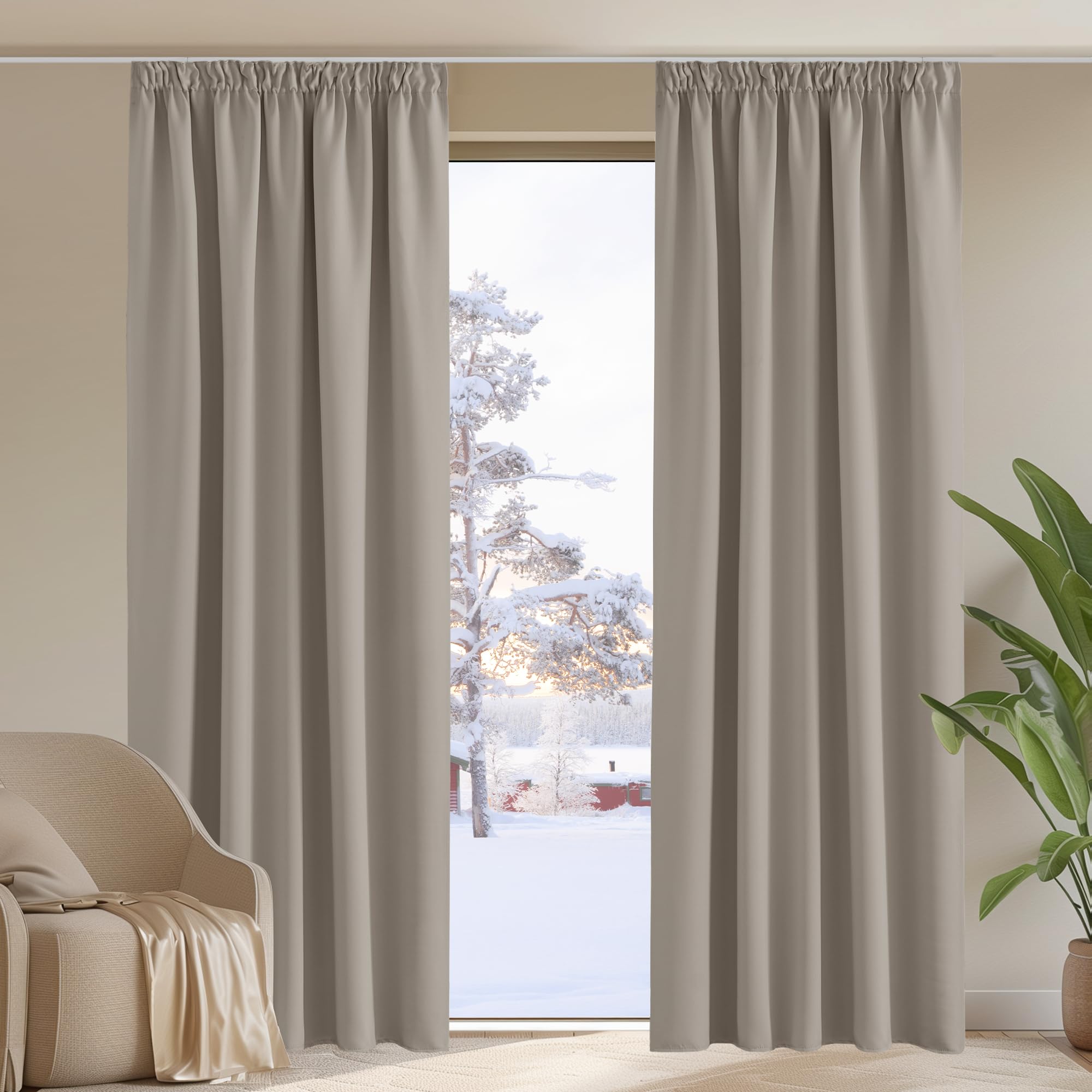 PONY DANCE Cortinas Dormitorio Opacas 2 Piezas Cortinas Termicas Aislantes Frio y Calor Cortinas Salon Modernas para Riel con Ganchos Cortinas Habitacion, 140x245 CM, Arena