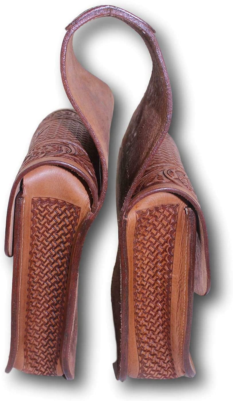 HUMAYL SADDLERY Horse Saddle Bag Western Cowhide Genuine Leather Equestrian Trail Tooling Carving Tooled Carved Pack Equipment Horse Saddle Bags Size: 10” L x 10” W x 3 ½” D inches, BAG139