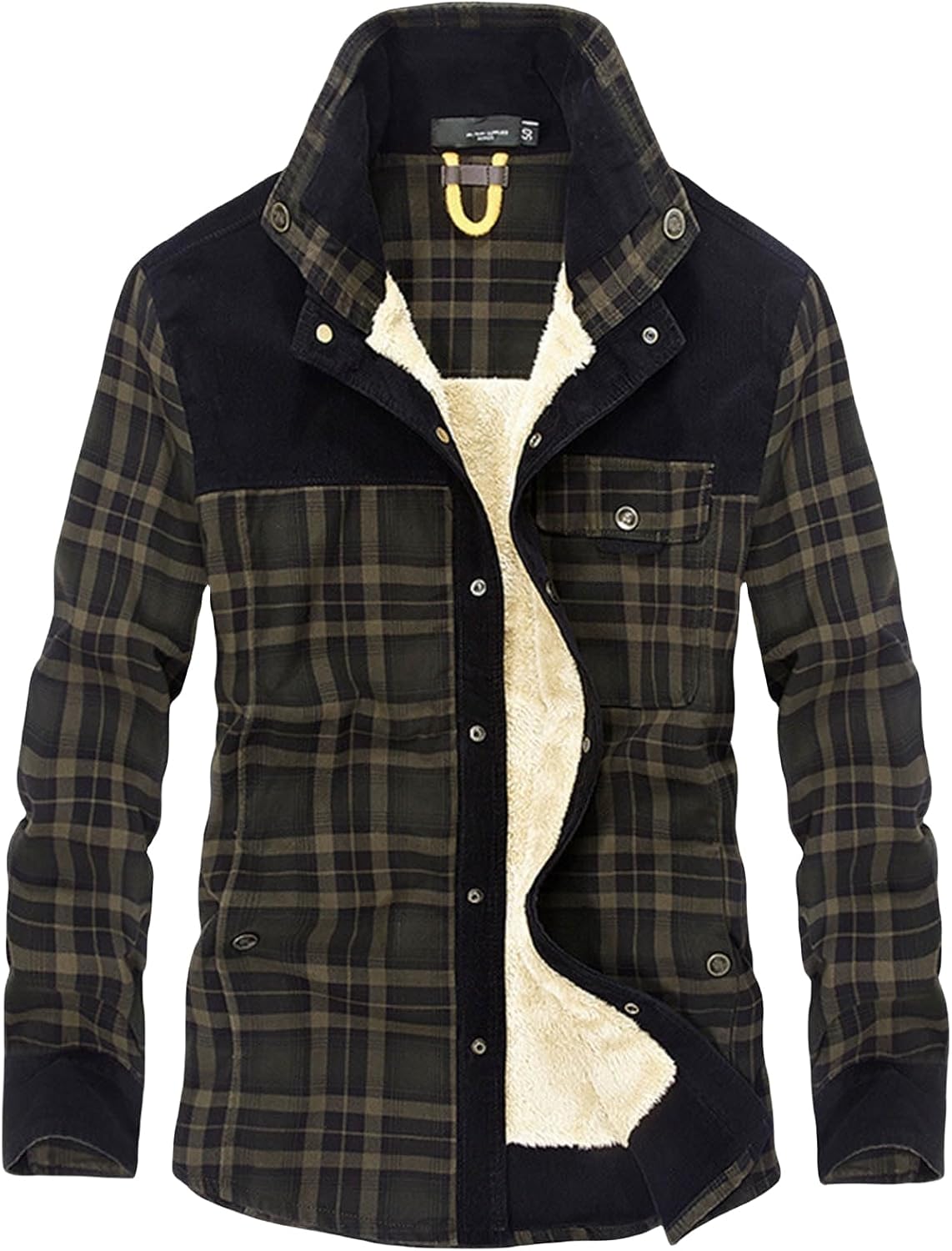Mens Sherpa Lined Jacket Plaid Flannel Shirt Jackets Winter Warm Long Sleeve Fleece Coat Button Down Coats with Pocket