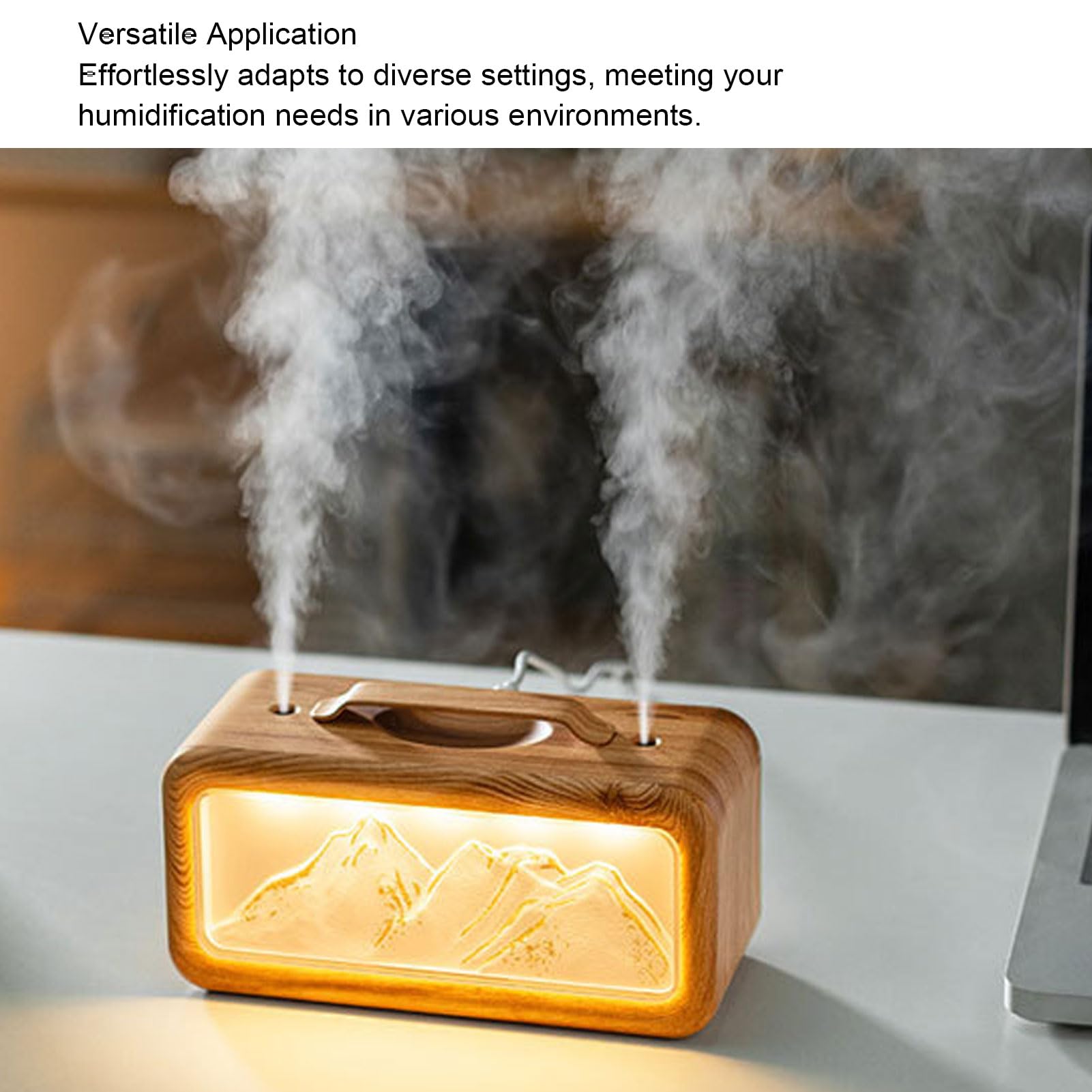 Buachois Diffusore Aromi Ultrasuoni 600ml Umidificatore USB Luce LED per Camera (Dark Wood Grain)