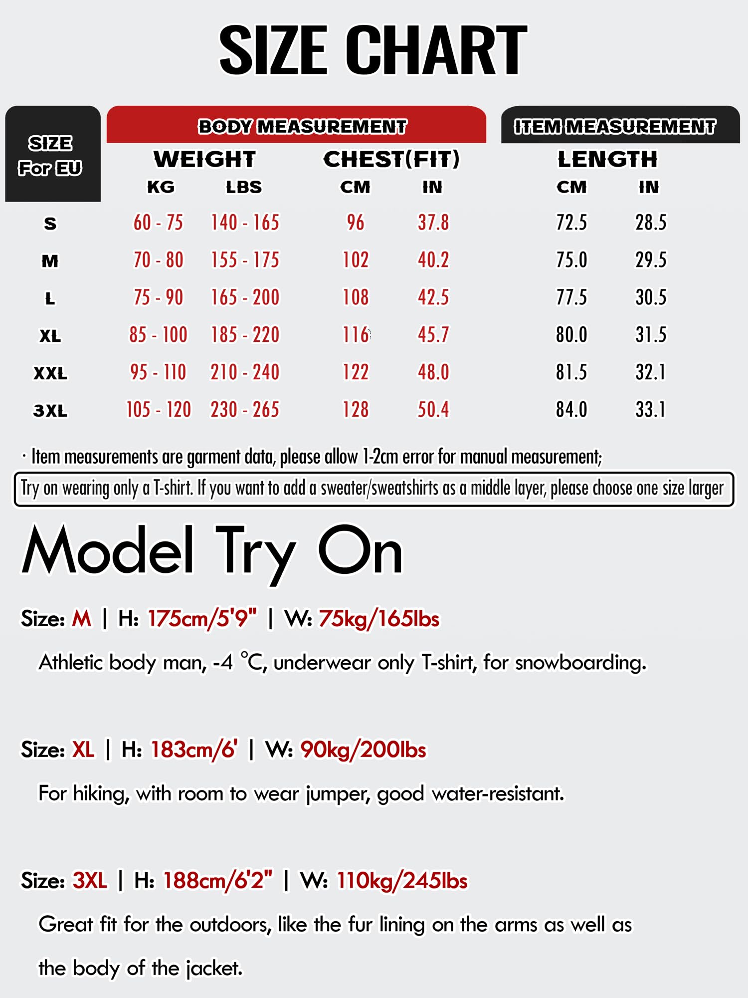 Peakwell Uomo Foderato Giacca Invernale Calda Jacket Impermeabile e Antivento Outdoor Giacchetta Funzionale da Sci con Cappuccio Staccabile