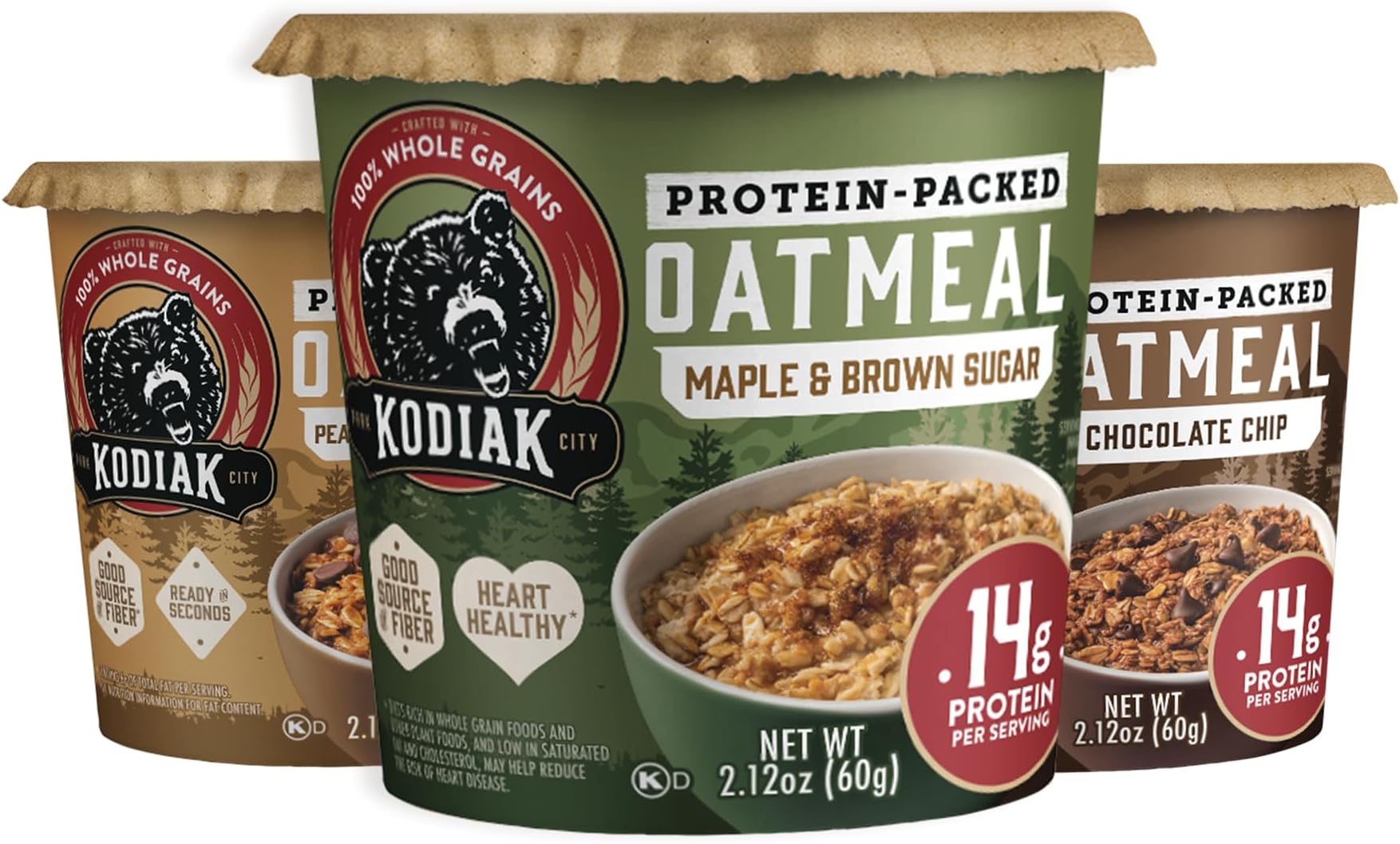 Kodiak Cakes Instant Oatmeal Cup Variety Pack: Peanut Butter Chocolate Chip, Maple & Brown Sugar, & Chocolate Chip