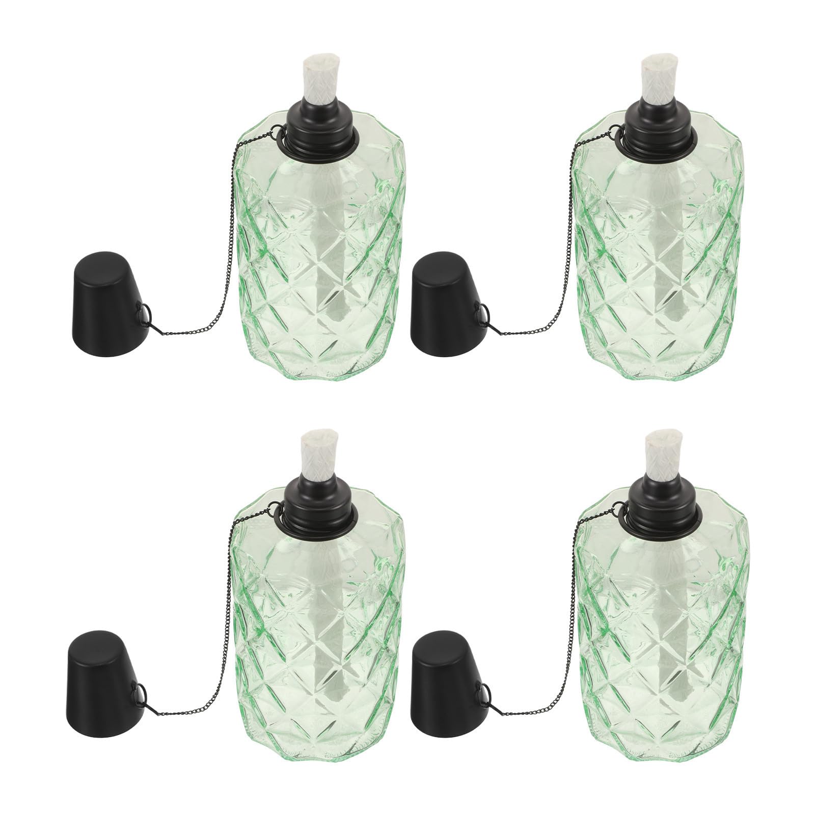 SHERCHPRY 4 Piezas Antorcha de Vidrio Verde para Jardín con Capacidad de 330ml, Pabilo y Tapa Antipolvo para Uso Prolongado en Reuniones al Aire Libre