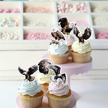 Rsstarxi 36 Pack Bald Eagle Cupcake Toppers Animal Bald Eagle Birthday Cupcake Picks Eagle Party Decorations for Eagle Theme Baby Shower Birthday Party Cake Decorations Supplies