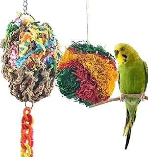 KATUMO Bird Toys, Bird Shredder Balls Parrot Foraging Toys Nesting Chew Toys Cage Accessories for Conure Quaker Parakeet Lovebird Budgie Finch Canary Small Birds