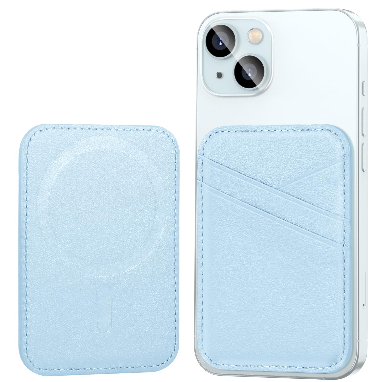 Miroddi for MagSafe Wallet, Strong Magnetic Wallet Card Holder for iPhone 16/15/14/13/12 Series, 0.12” Invisible Ultra-Thin Magnetic Phone Wallet, 3 Card Slots, Fits 3 Cards, Vegan Leather, White Ice