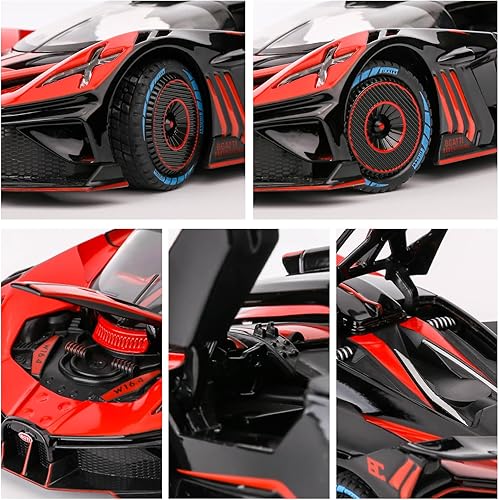 Miniatura 4 de Coche de juguete de aleación Bugatti Bolide a escala 124, colección de sonido y luz, 4 puertas abiertas, vehículos de juguete para niños, regalo rojo